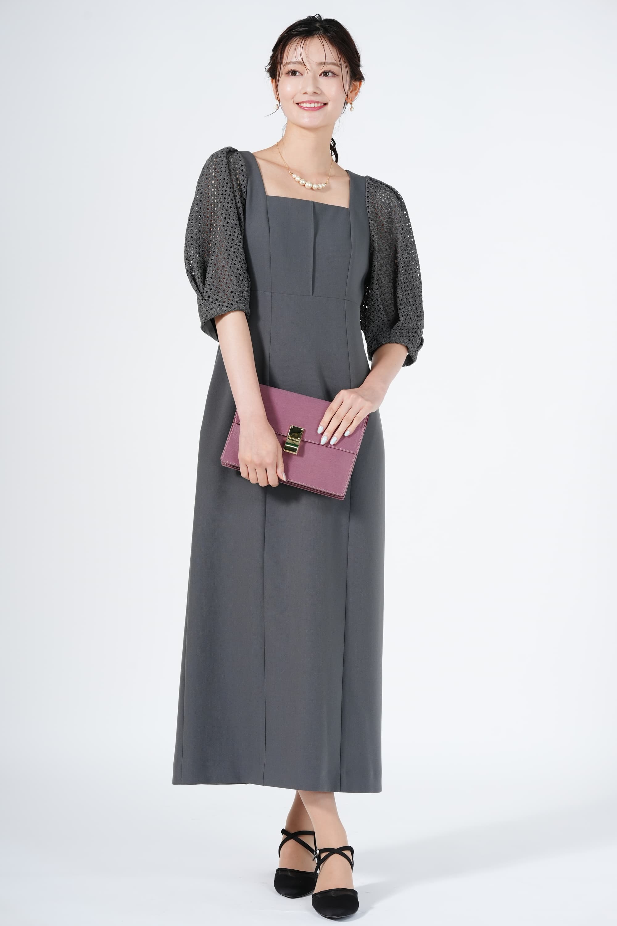 FRAY I.D パフ袖Iラインチャコールグレードレス (M) をレンタル - 結婚