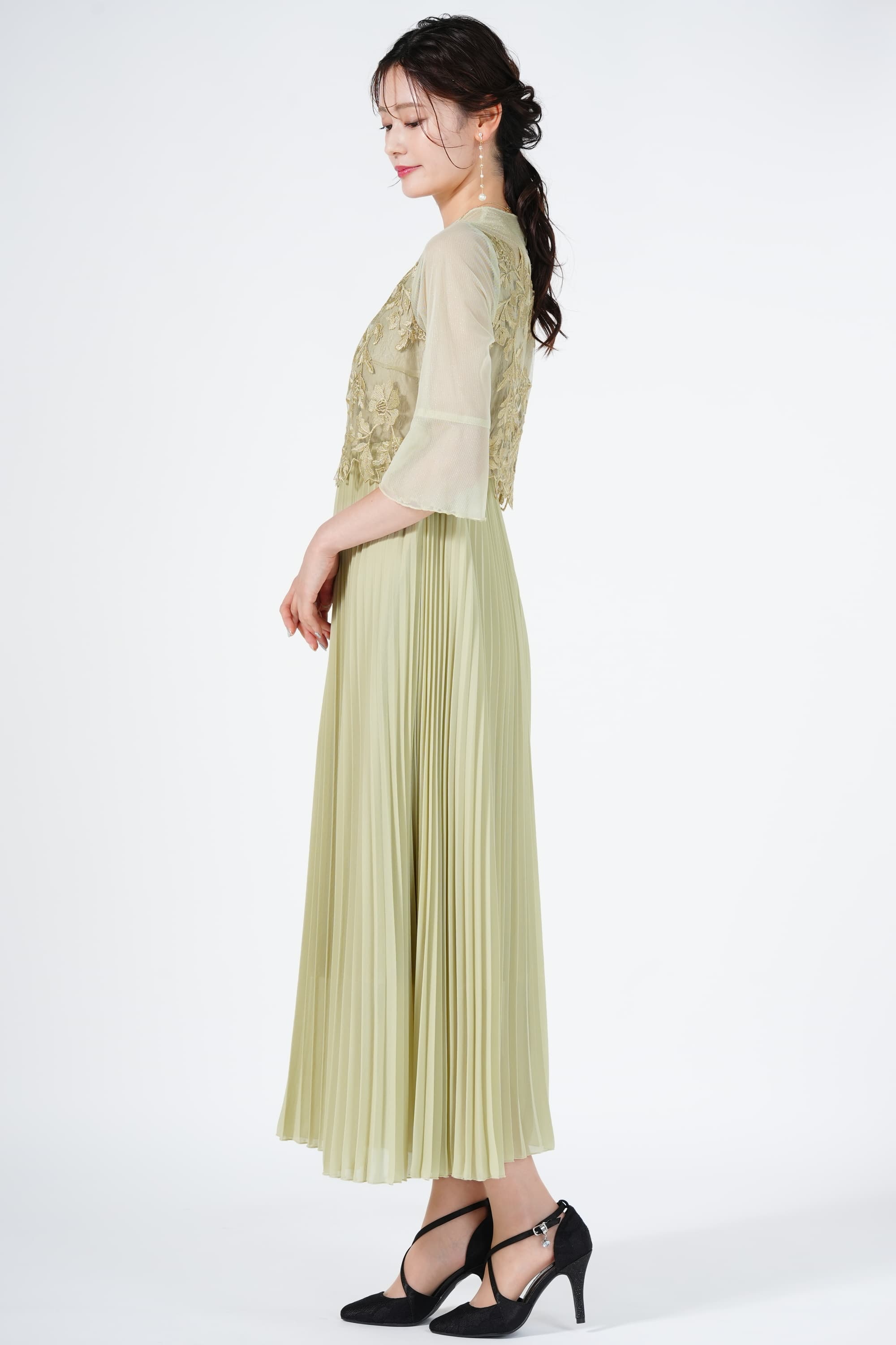 メロウレーストップスイエローグリーンドレス