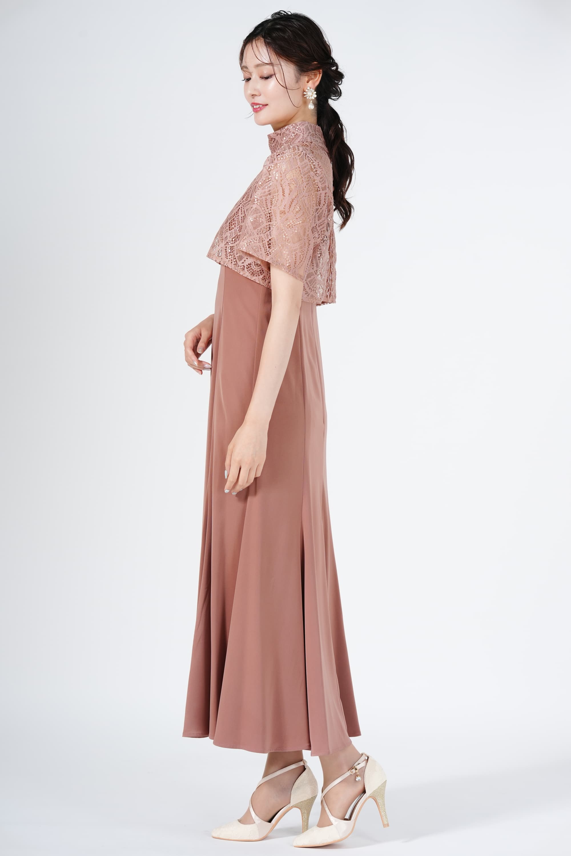 オーバーボレロ&スモーキーピンクドレス