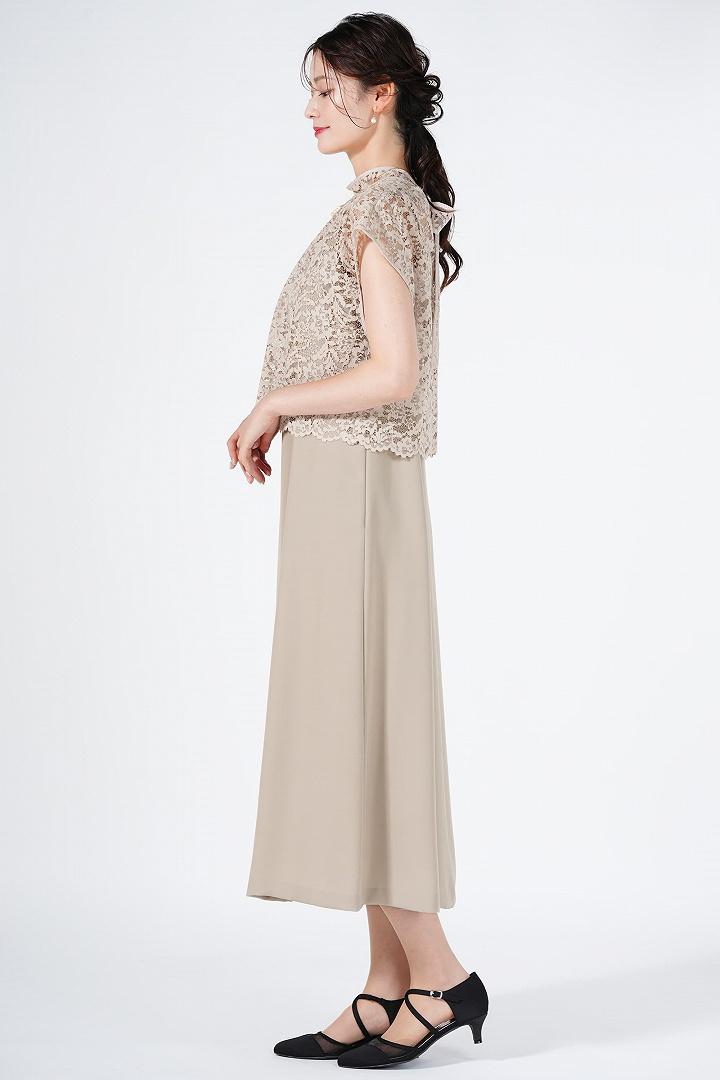 コンビネーションレースベージュドレス