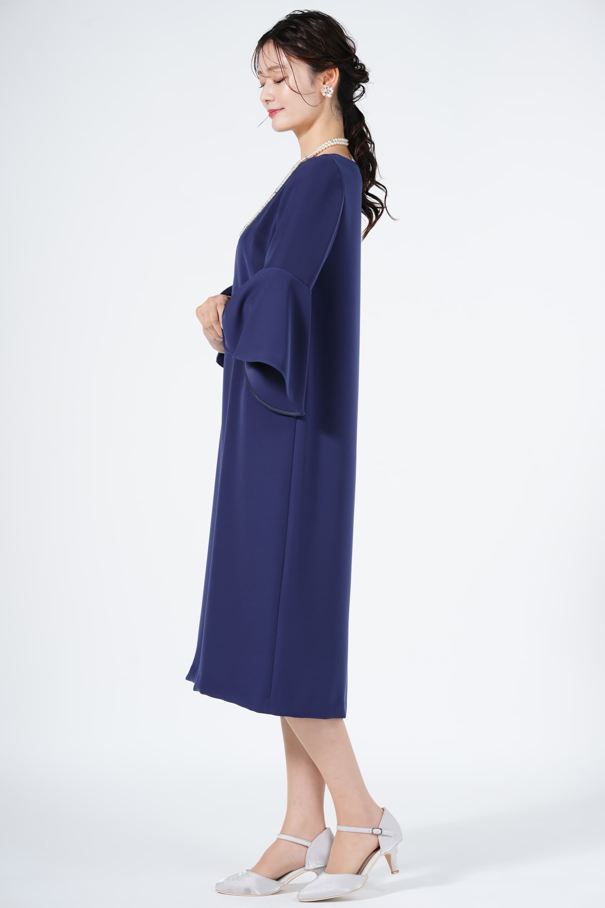 ツイルフリル袖ブルードレス