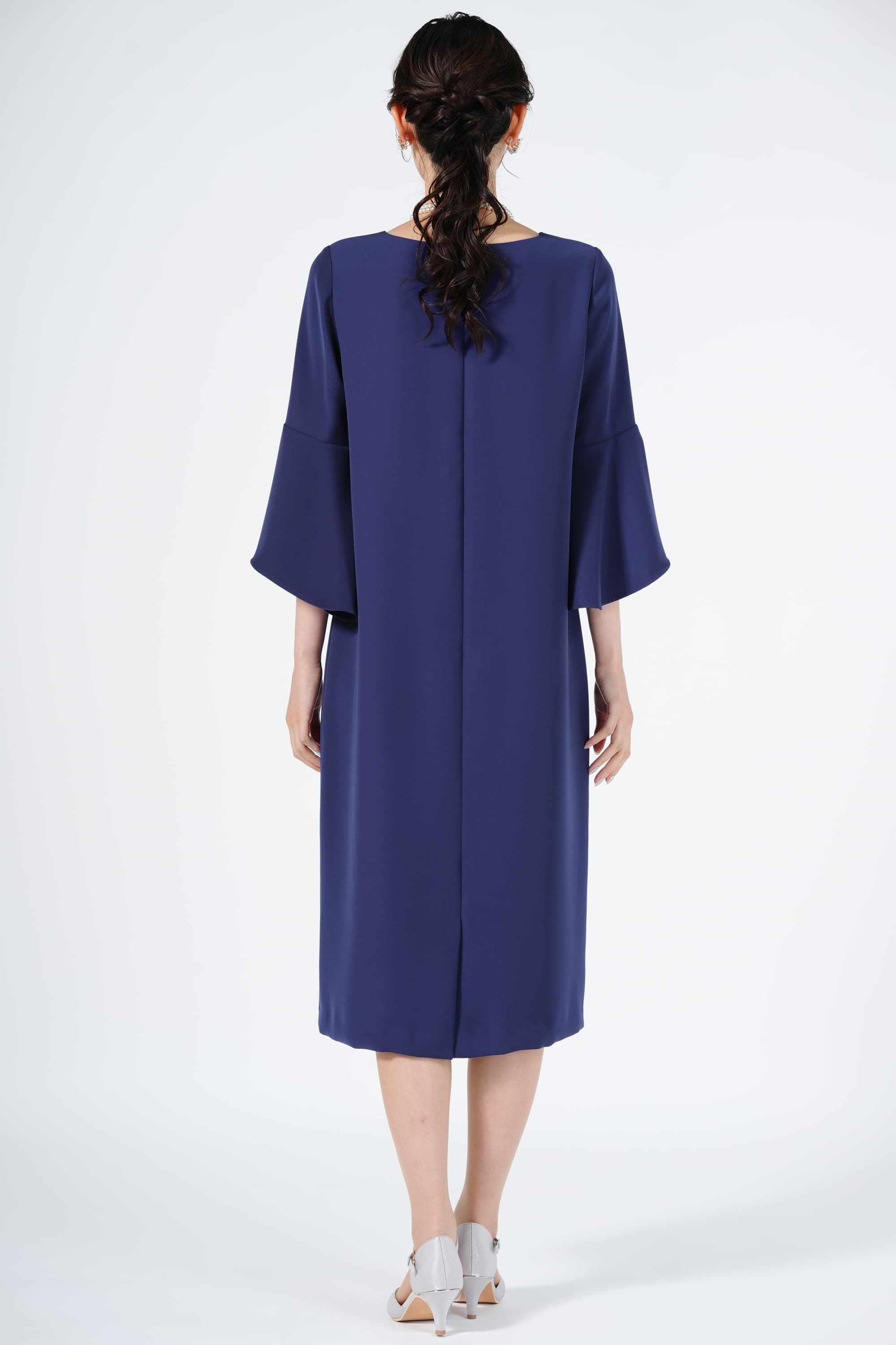 ツイルフリル袖ブルードレス