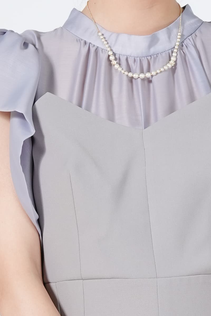 JILLSTUART フリル袖ドッキングブルーグレーパンツドレス (S) を