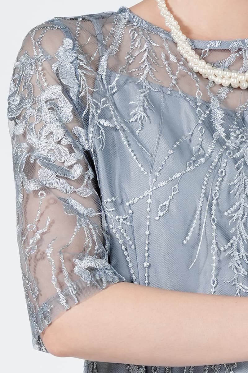 ボタニカル刺繍ブルーグレードレス