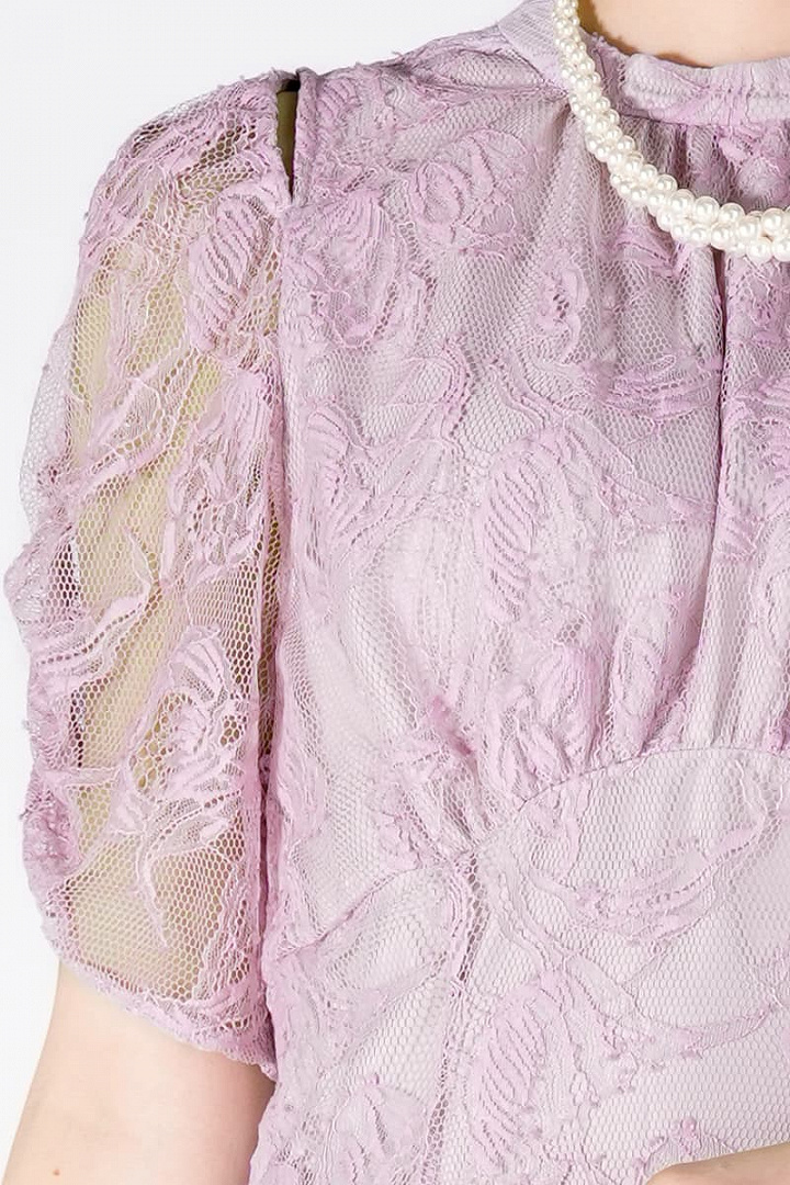 ラッフル総レースラベンダードレス