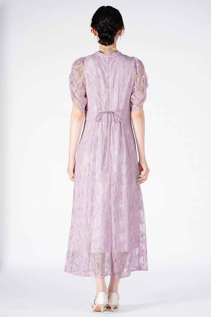 ラッフル総レースラベンダードレス