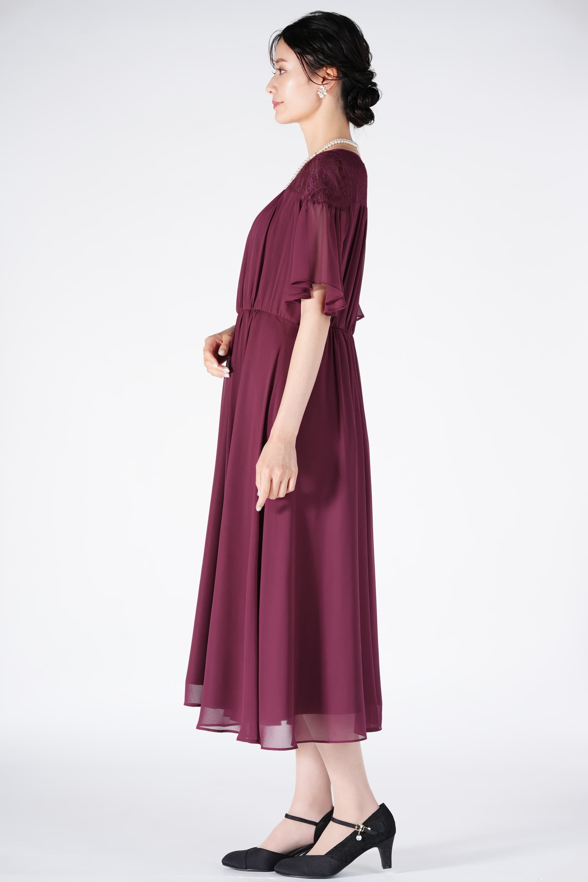 華やかエレガンス フローラル ベルト付 シフォンドレス by Hutch Innocent World｜ローズシフォン丸衿ドレスRose Chiffon Round