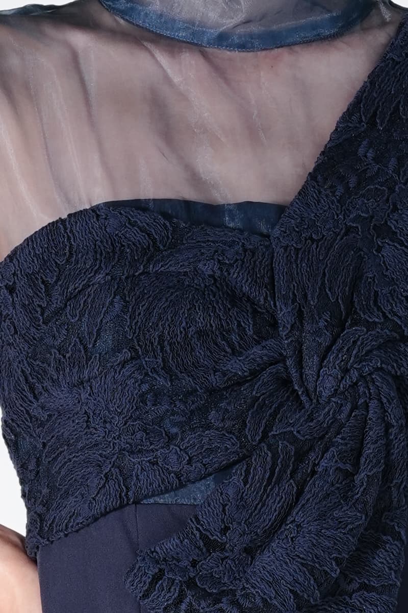 アシンメトリー切り替えネイビーパンツドレス