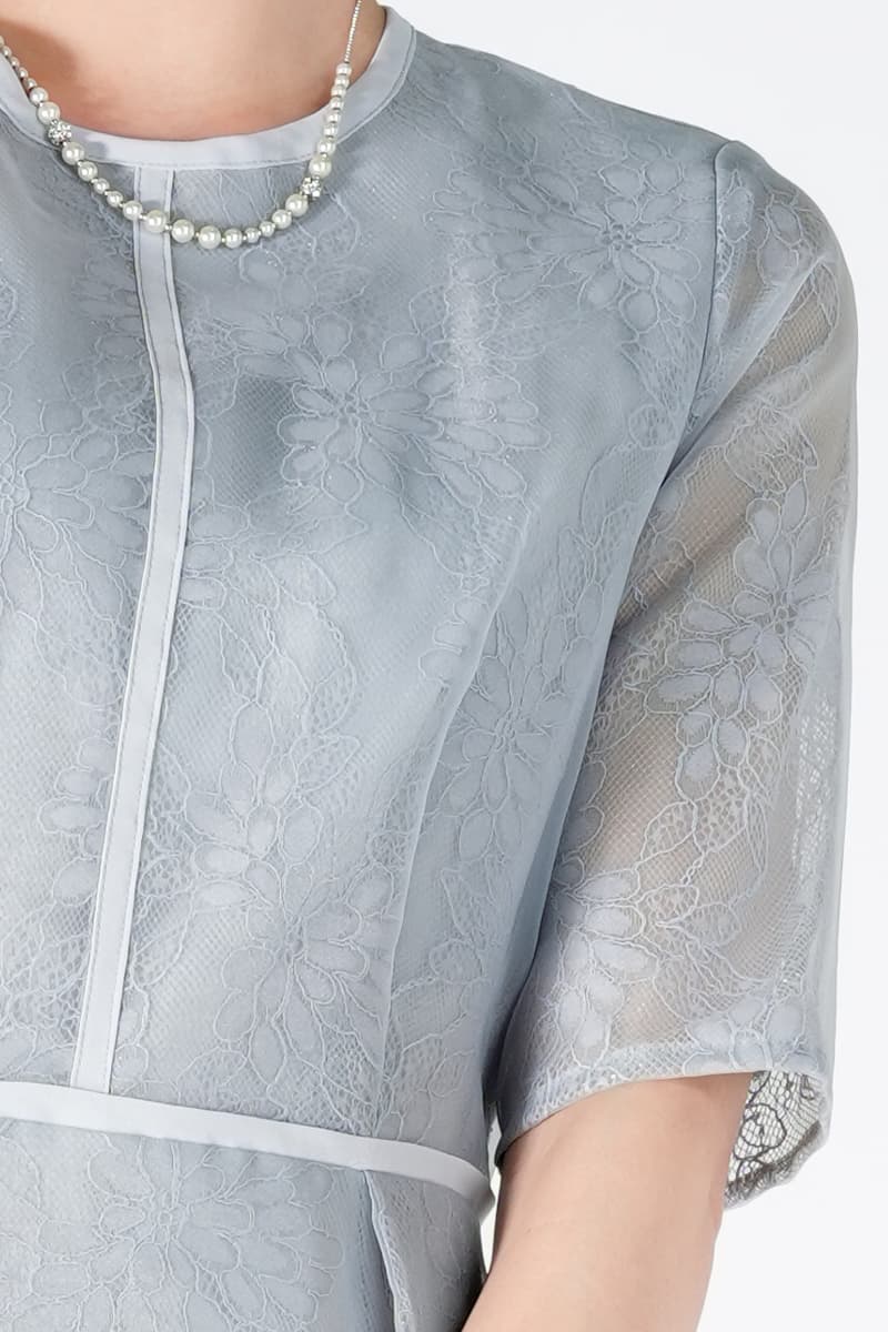 シアーレース可憐サックスブルードレス