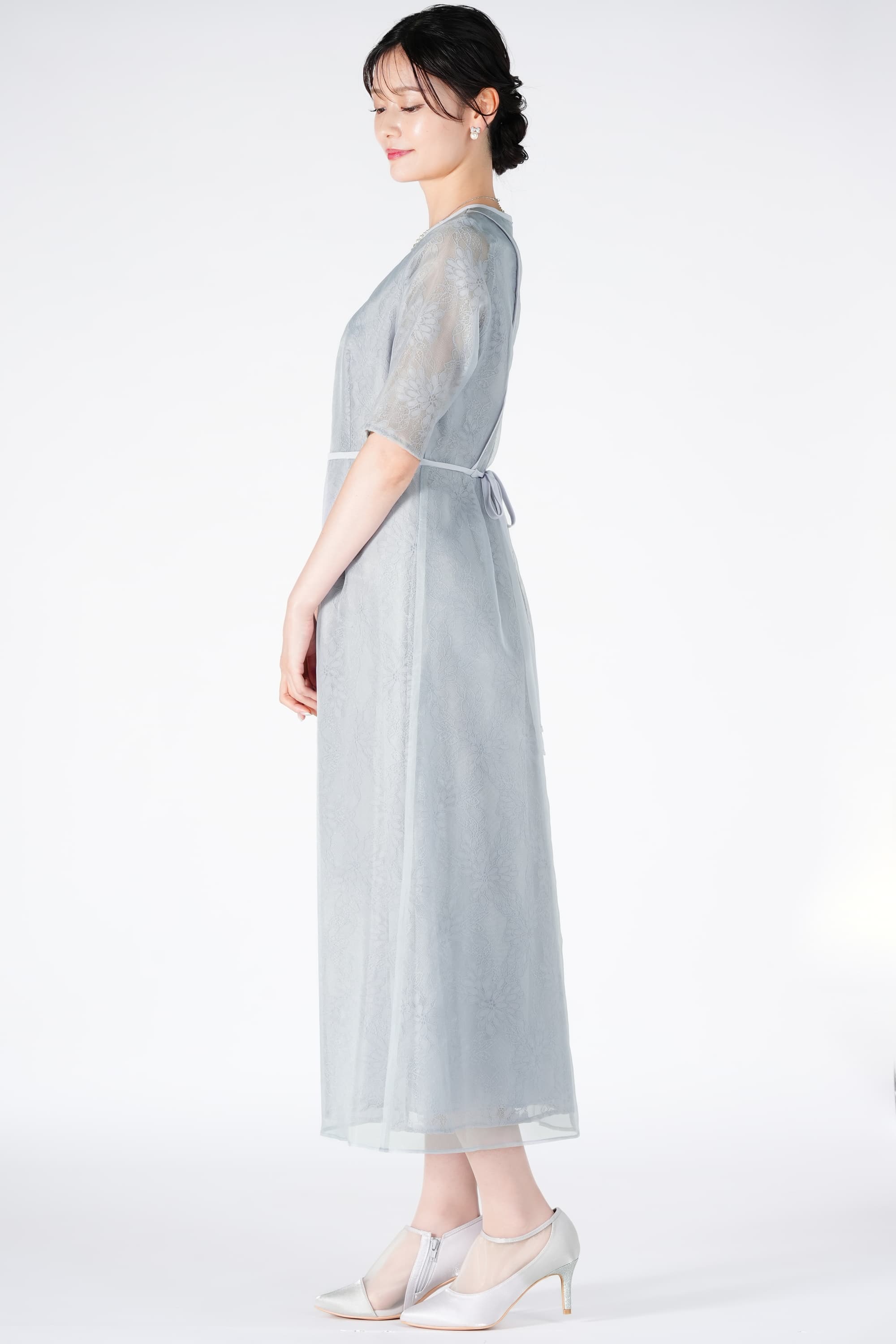 シアーレース可憐サックスブルードレス