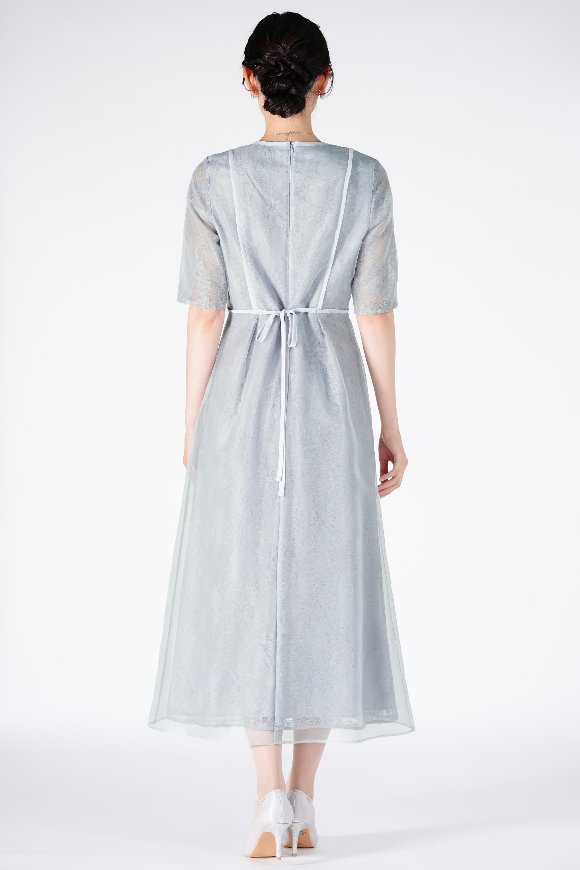 シアーレース可憐サックスブルードレス