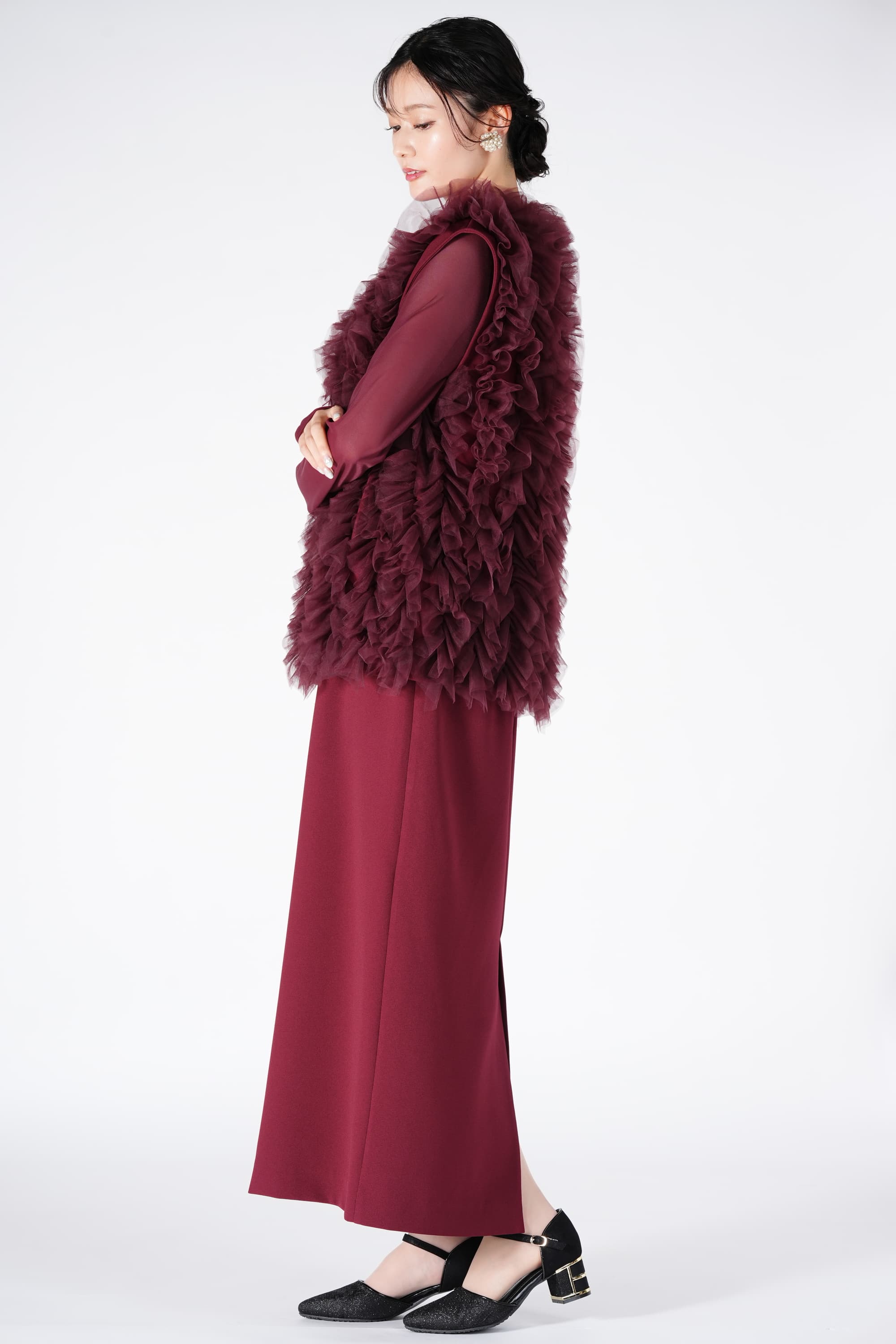 チュールベスト付きボルドードレス