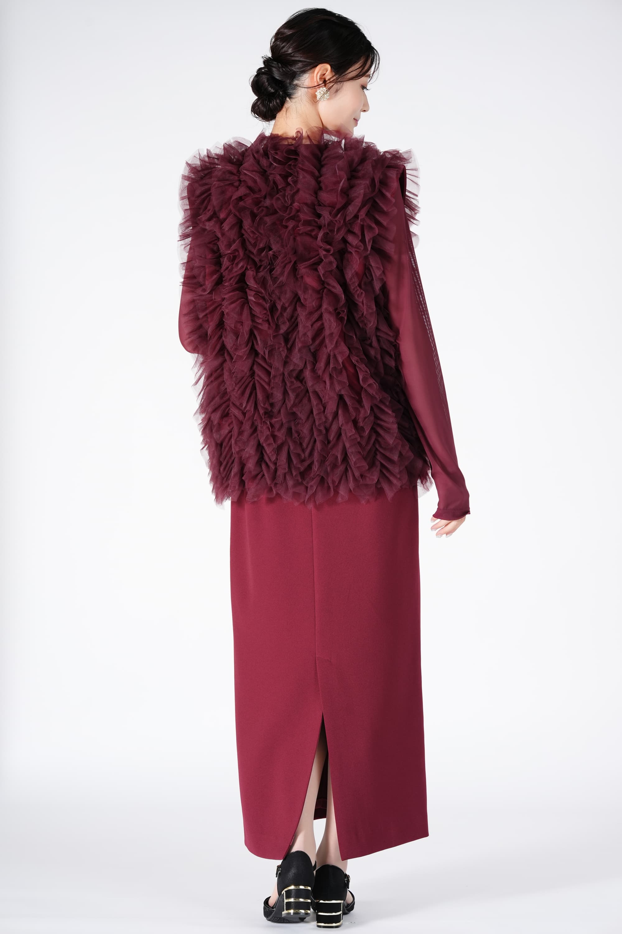 チュールベスト付きボルドードレス