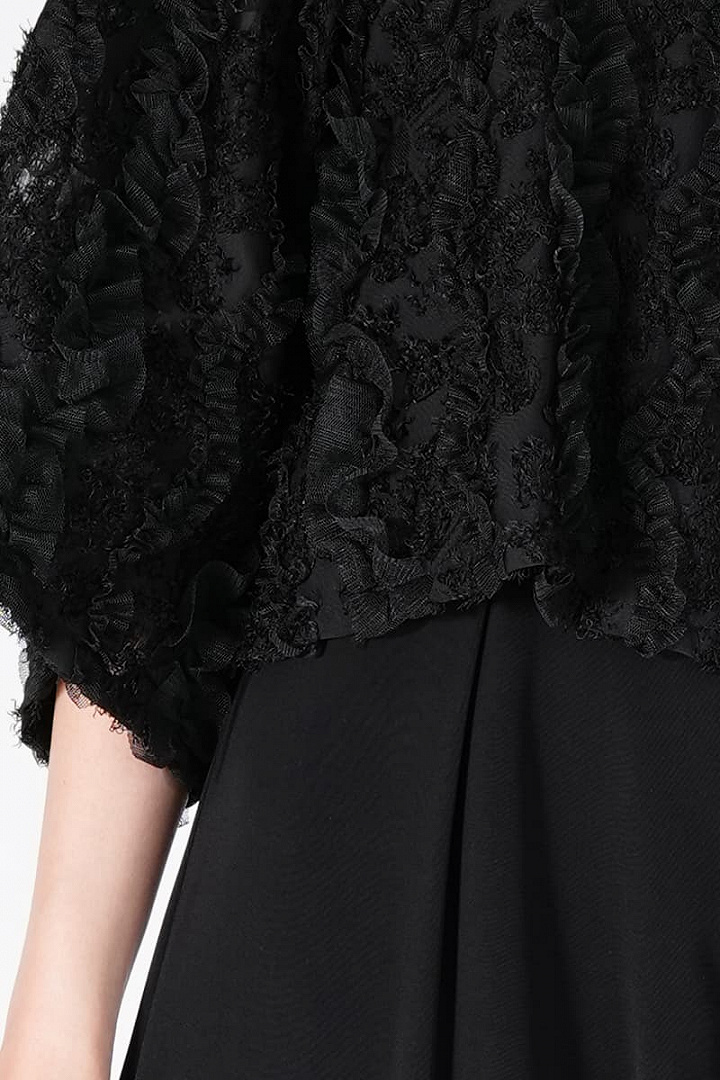 カットジャガード切り替えブラックパンツドレス