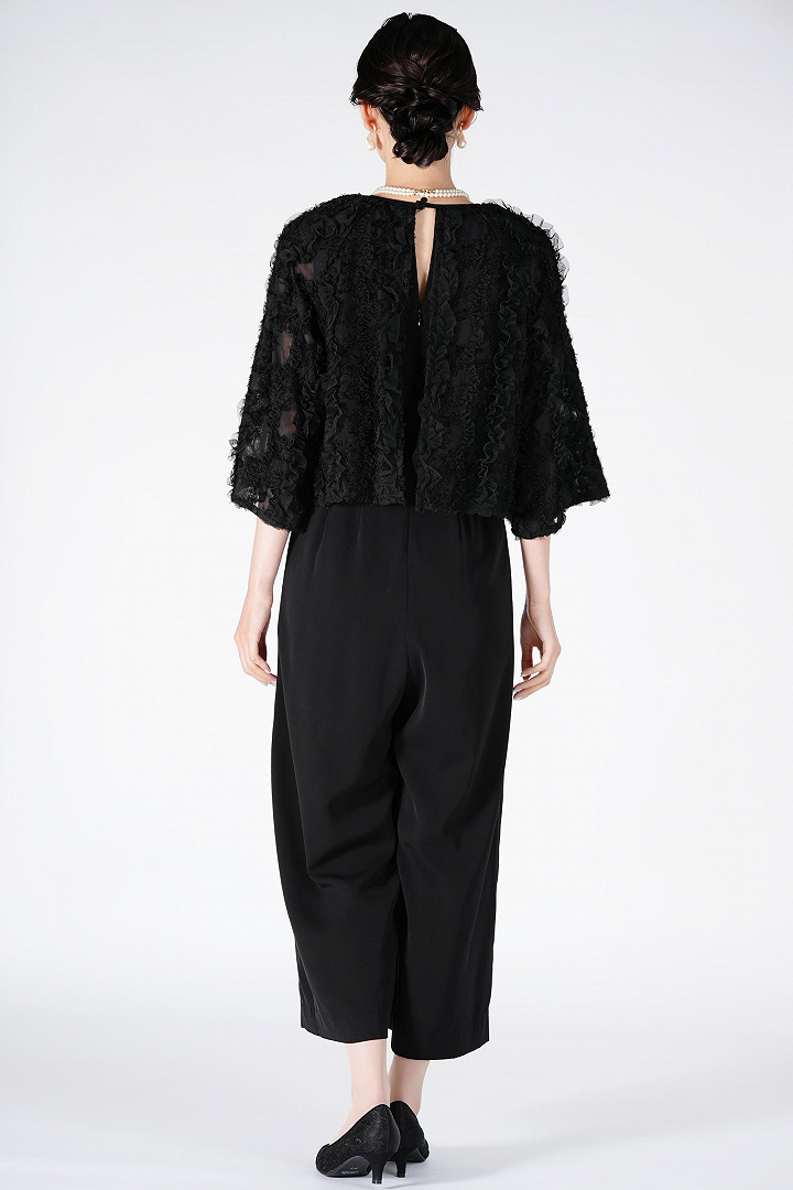 カットジャガード切り替えブラックパンツドレス