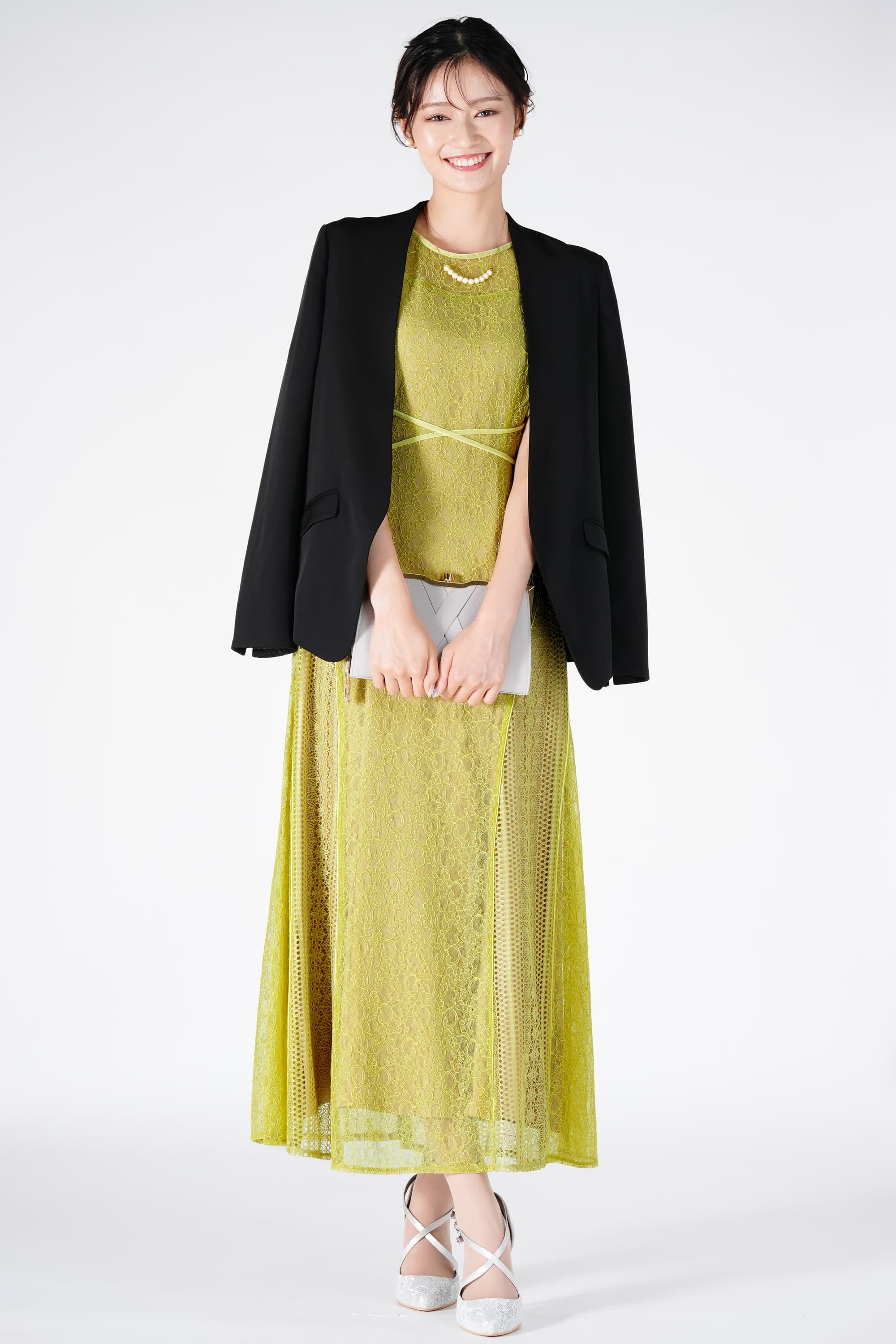 LAGUNAMOON ドッキングレース刺繍ピスタチオイエロードレス (M) を