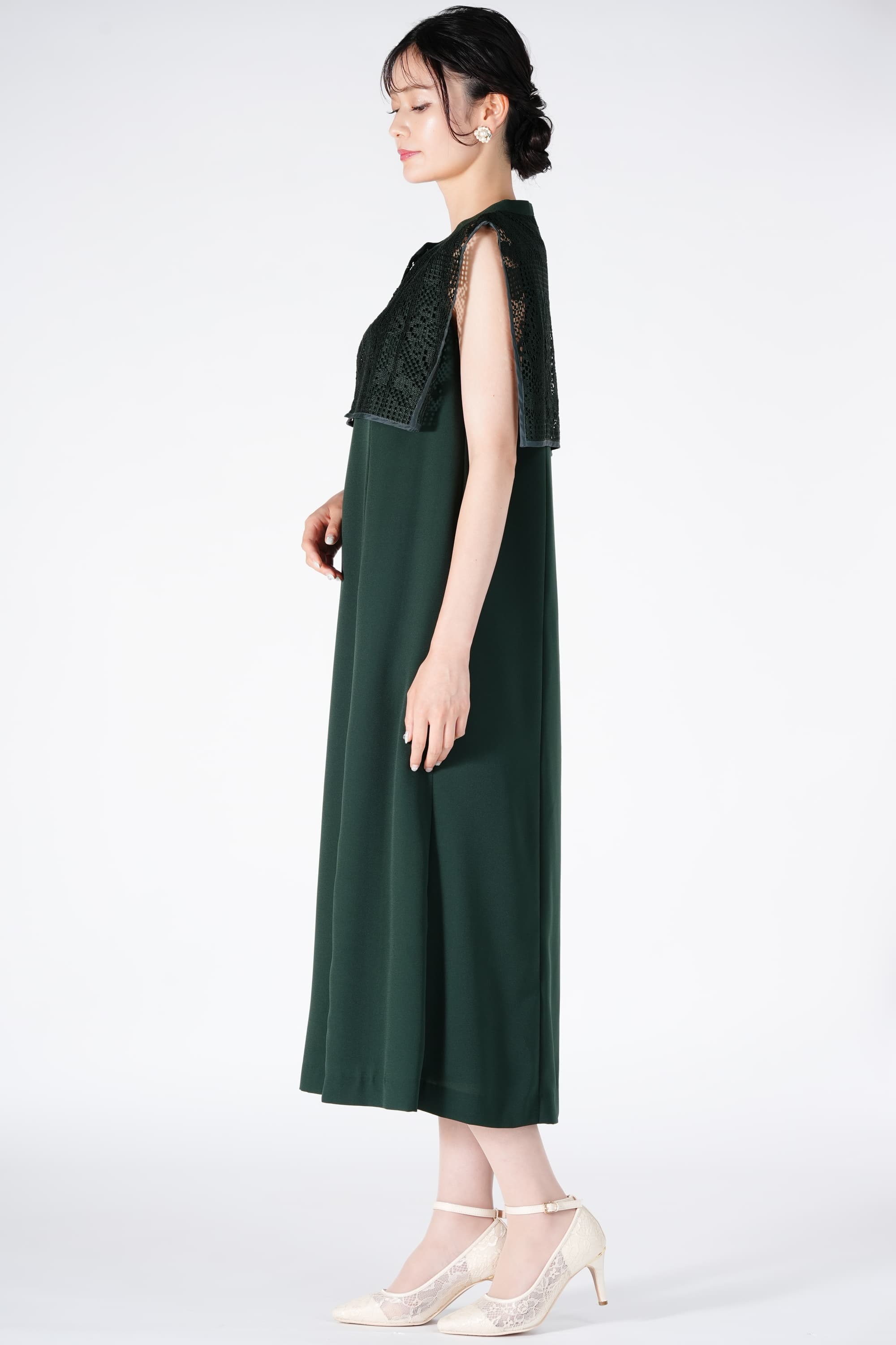 幾何学レースヨークグリーンドレス