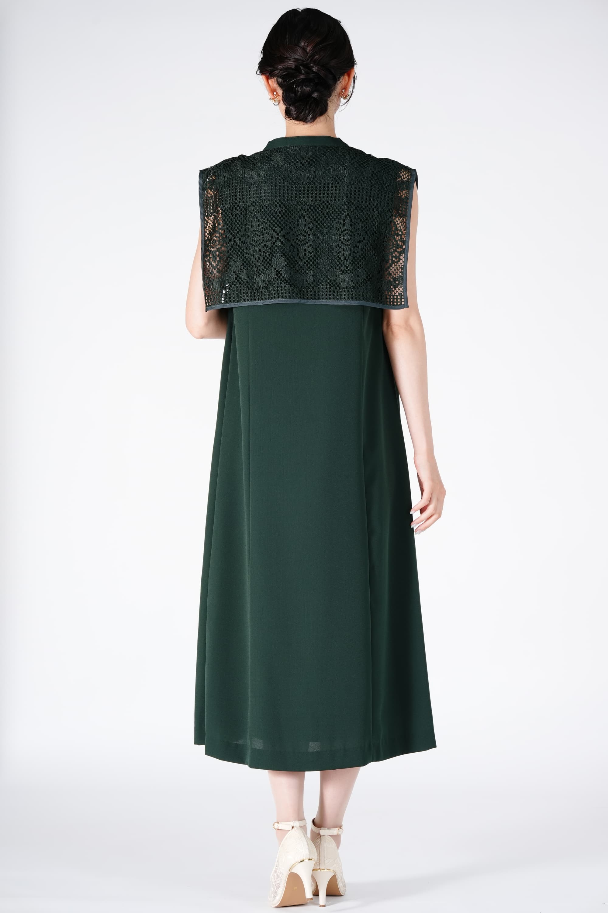 幾何学レースヨークグリーンドレス