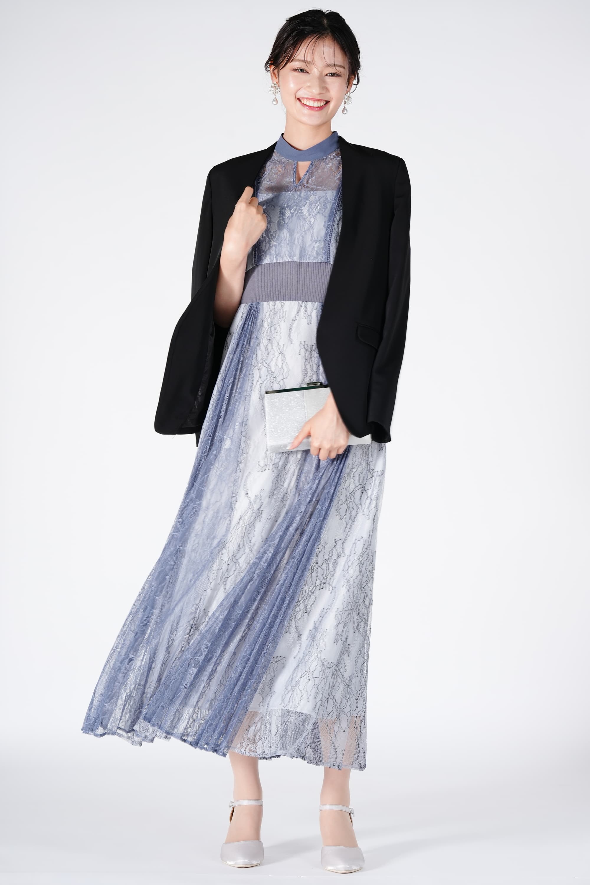 バイカラー異素材シルバーバッグ