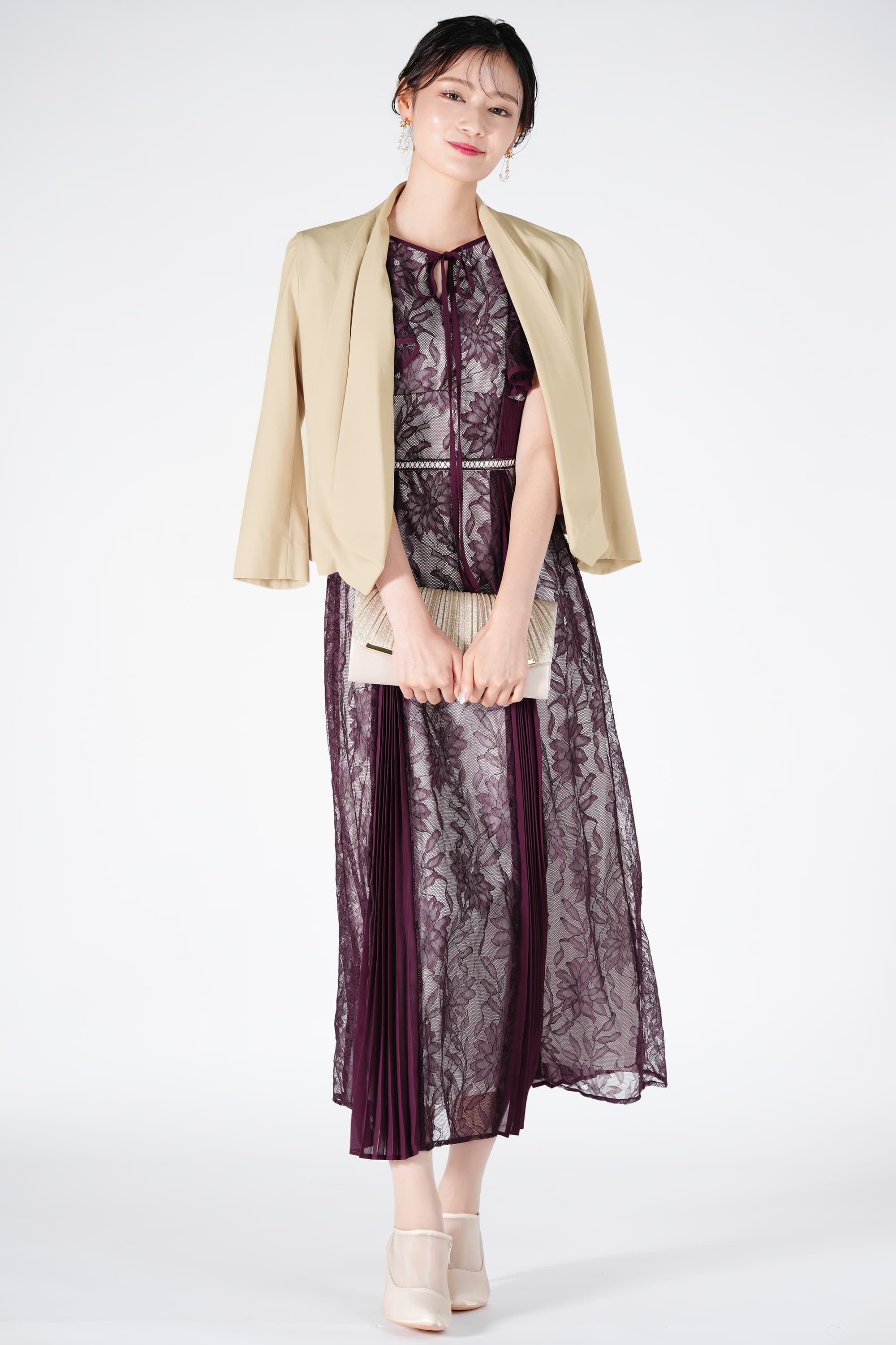 サテン切り替えシアーベージュブーツ