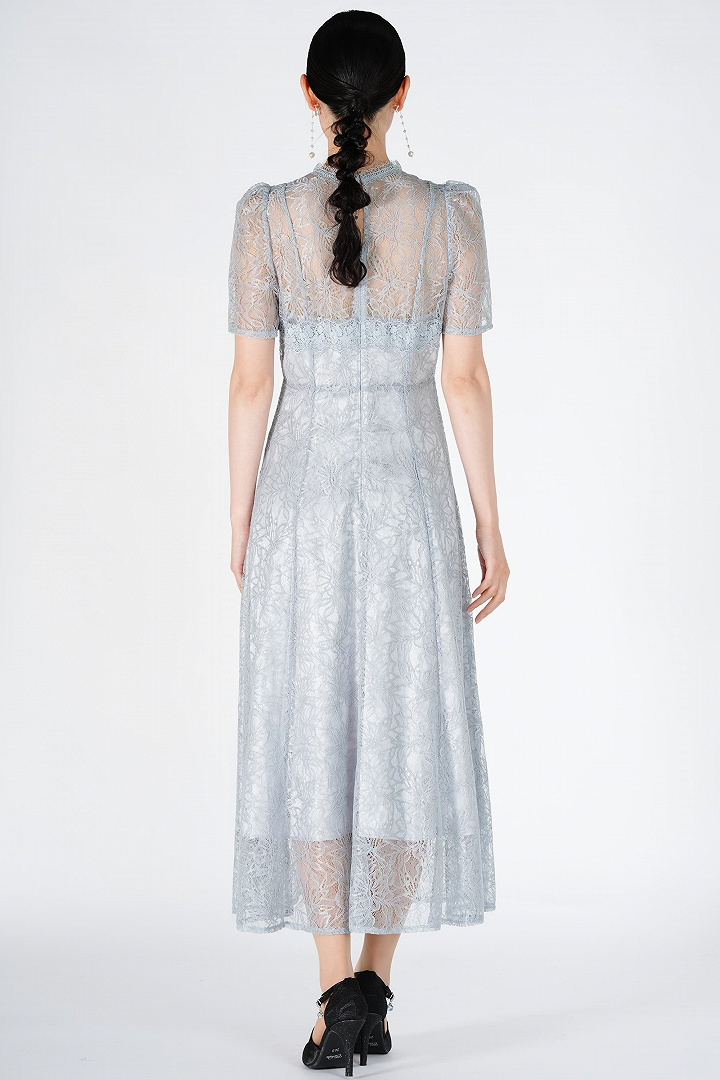 ラメブレンド総レースライトブルードレス