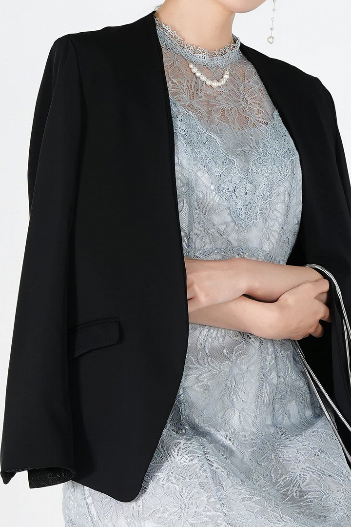 ラメブレンド総レースライトブルードレス