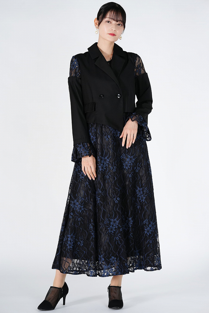 ジャケットドッキングネイビー×ブラックドレス