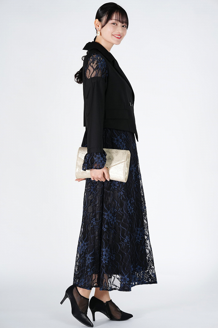 ジャケットドッキングネイビー×ブラックドレス