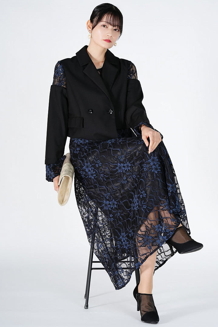 ジャケットドッキングネイビー×ブラックドレス