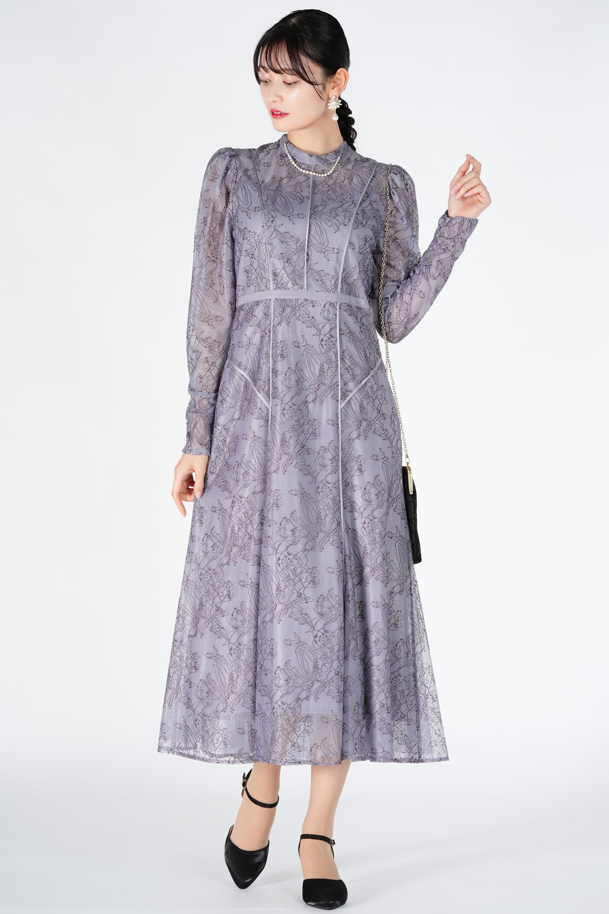 パイピング配色スモーキーブルードレス