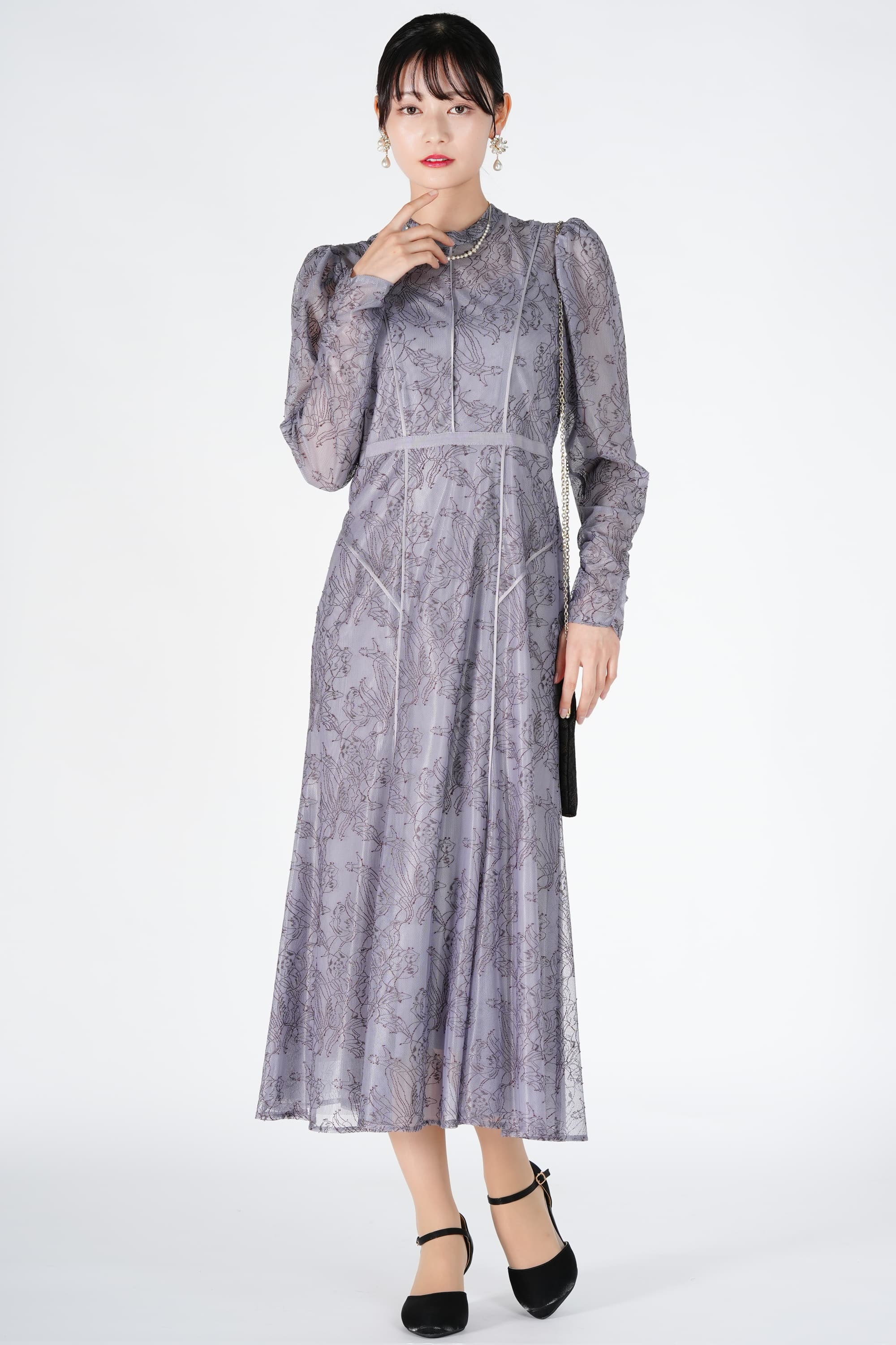 パイピング配色スモーキーブルードレス