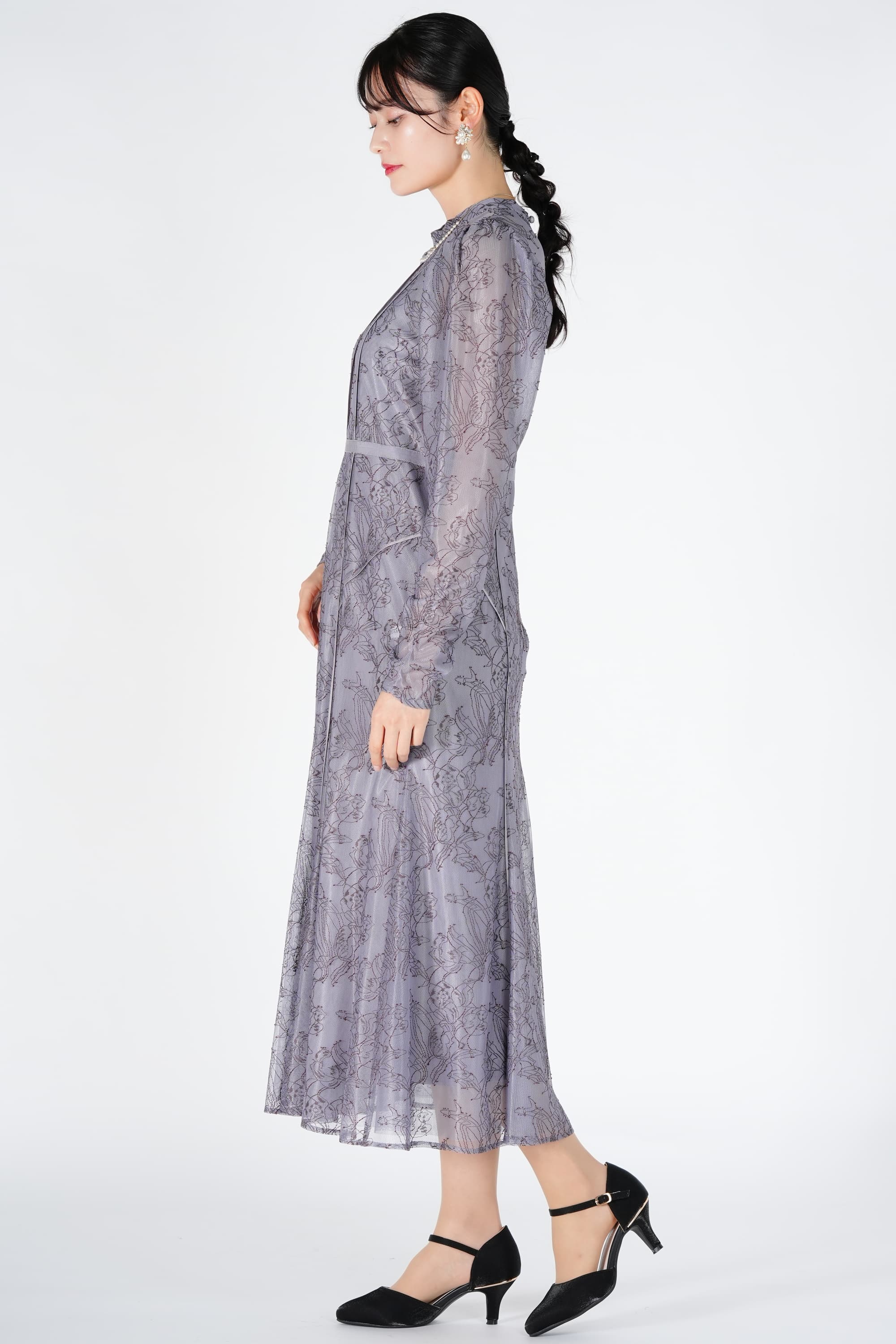 パイピング配色スモーキーブルードレス