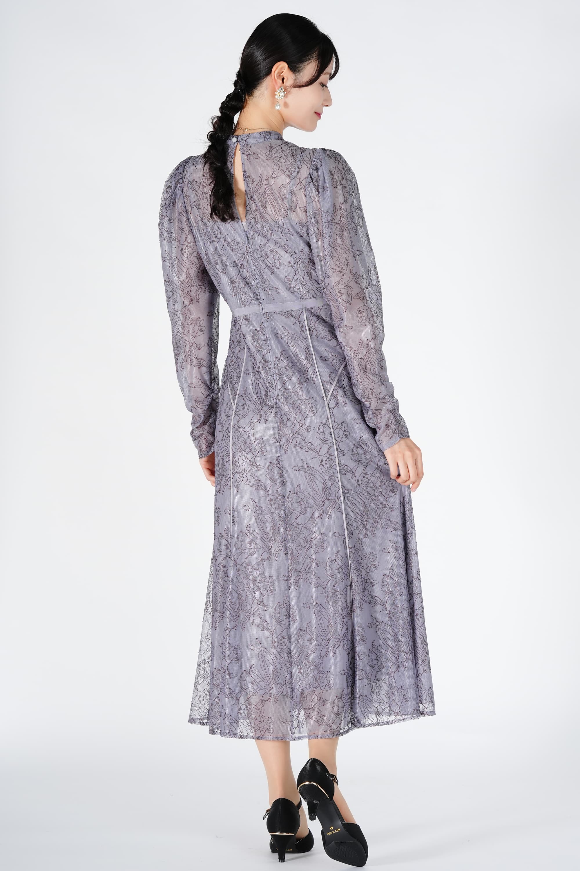 パイピング配色スモーキーブルードレス