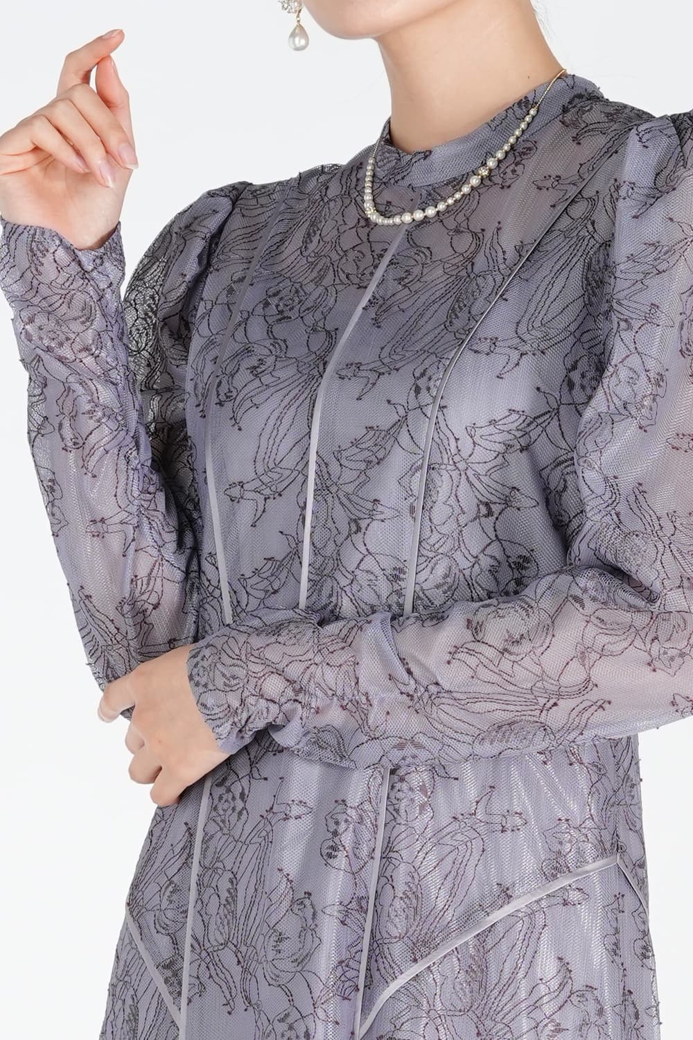 パイピング配色スモーキーブルードレス