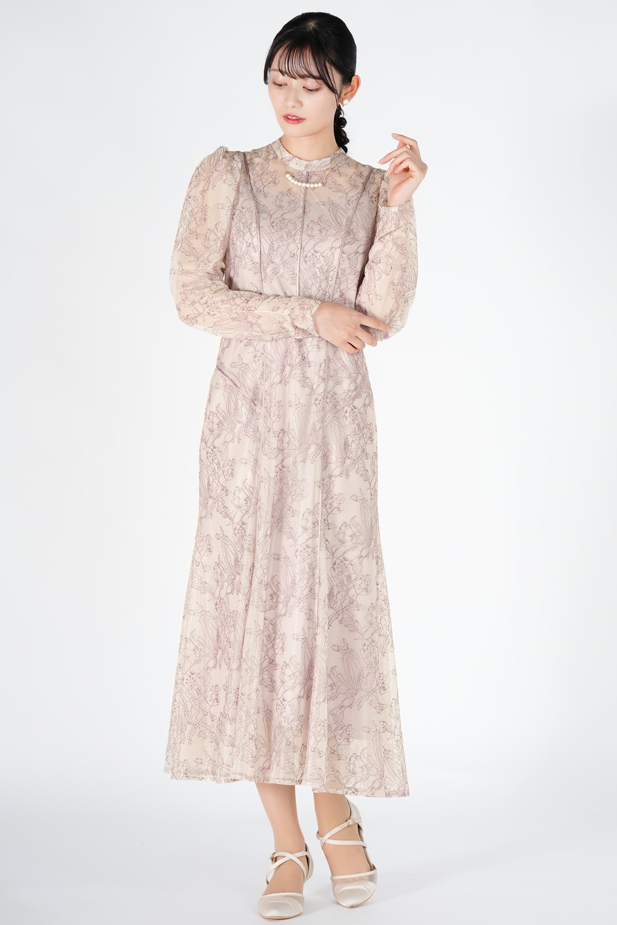 JILLSTUART パイピング配色スモーキーピンクドレス (L) を