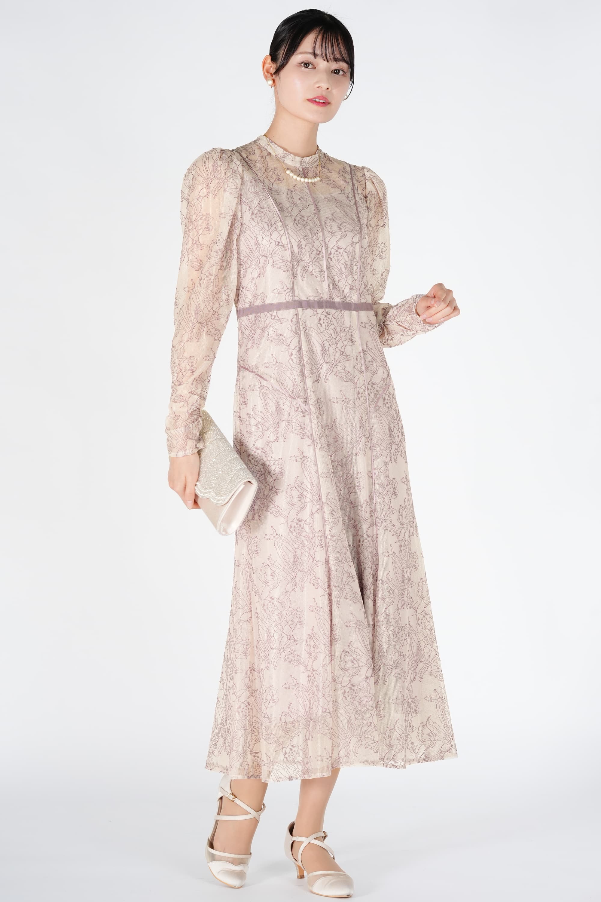 JILLSTUART パイピング配色スモーキーピンクドレス (L) をレンタル