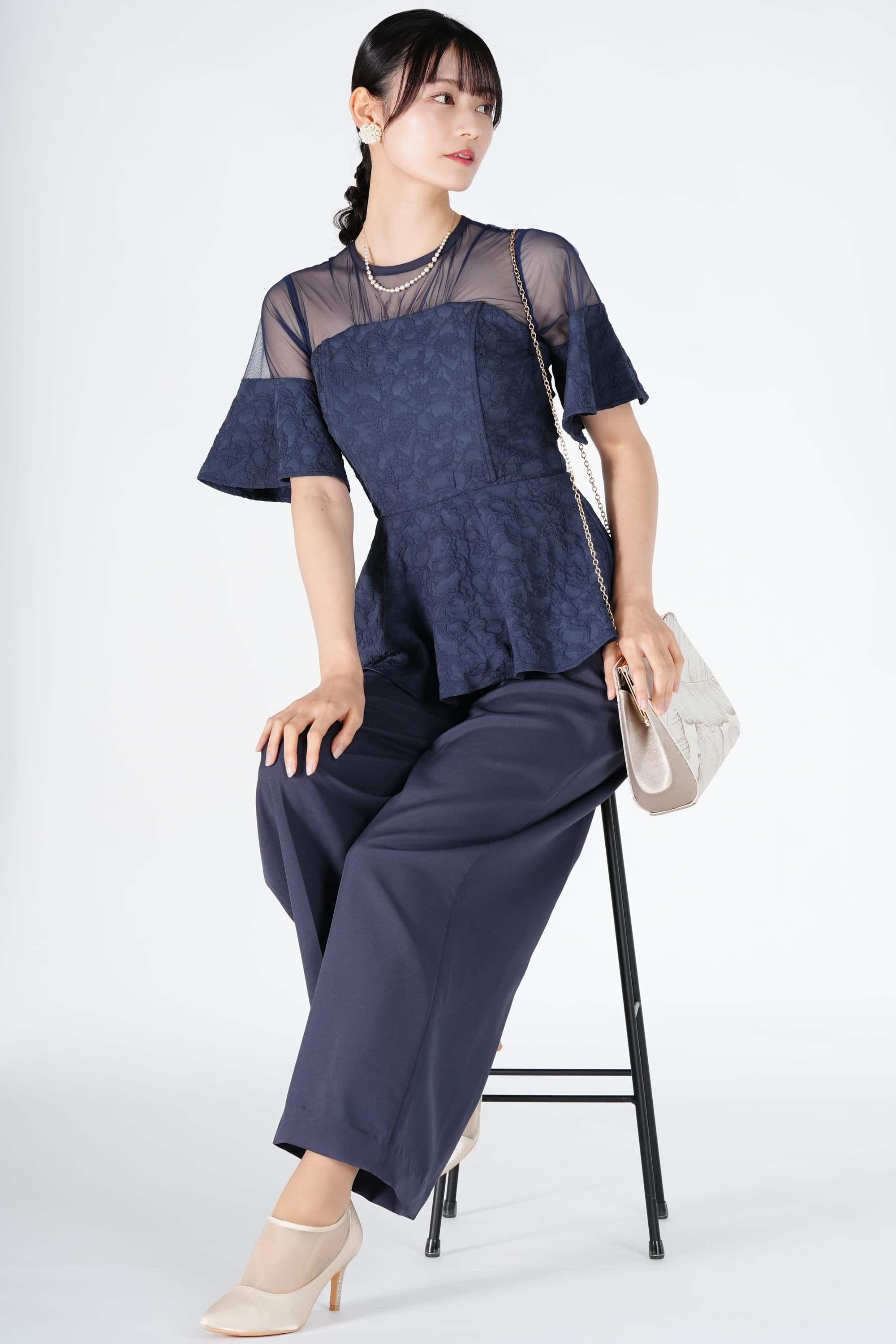 【美品】LAGNAMOON オケージョンパンツドレス ネイビー LagunaMoon - LAGUNAMOON LADY Vネックパンツドレスの通販 by に