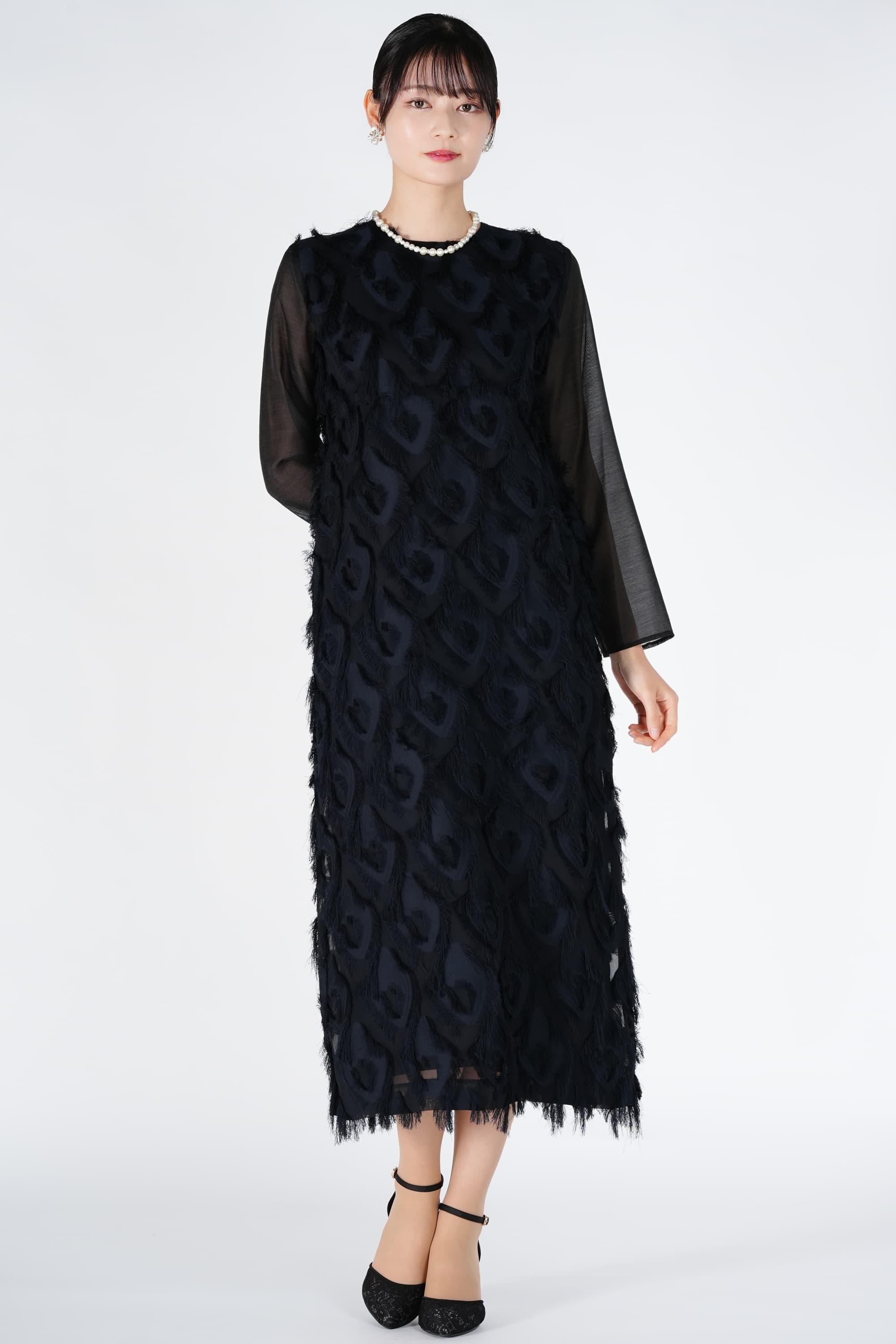 フリンジジャガードブラック×ネイビードレス