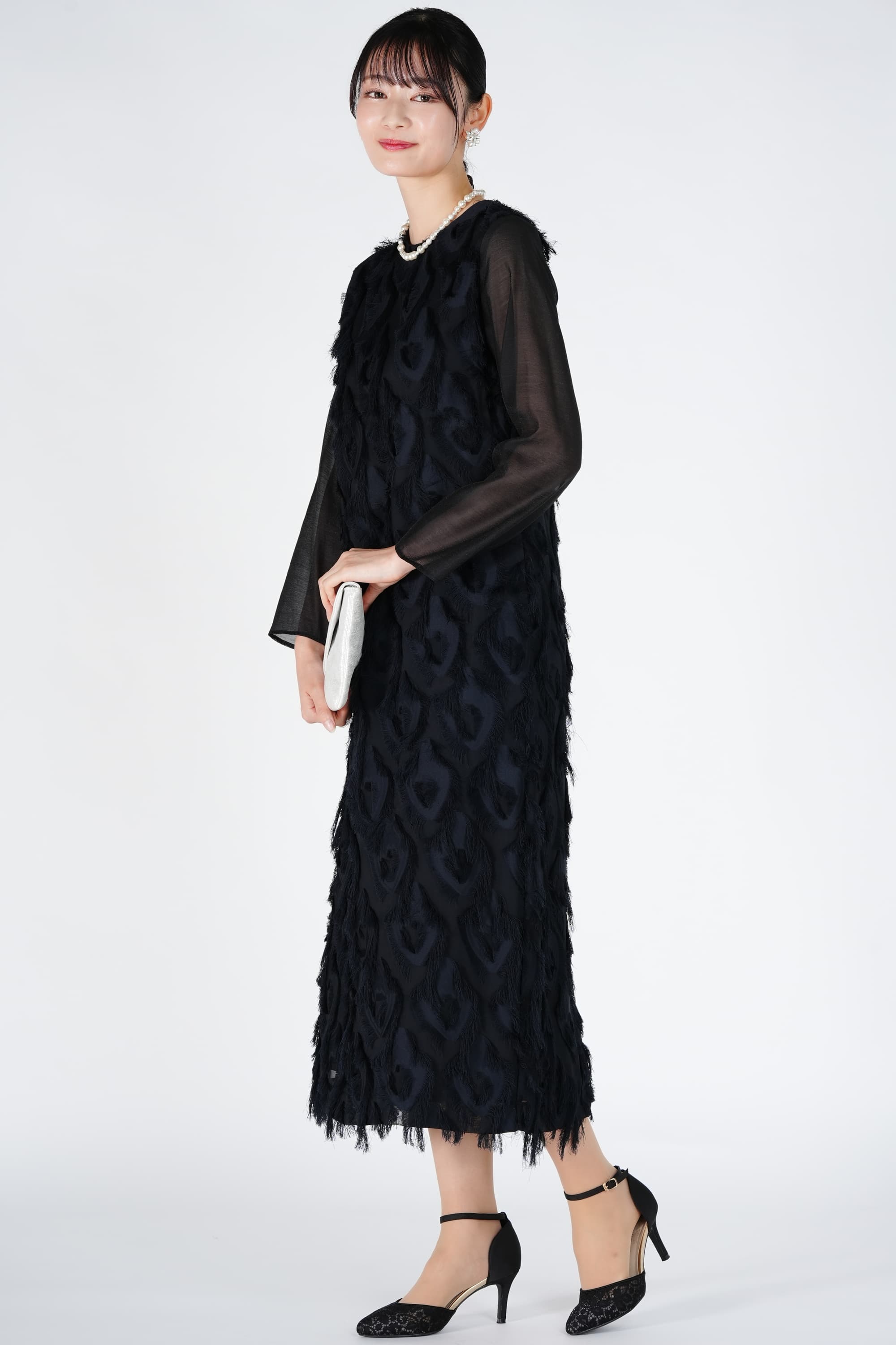 フリンジジャガードブラック×ネイビードレス