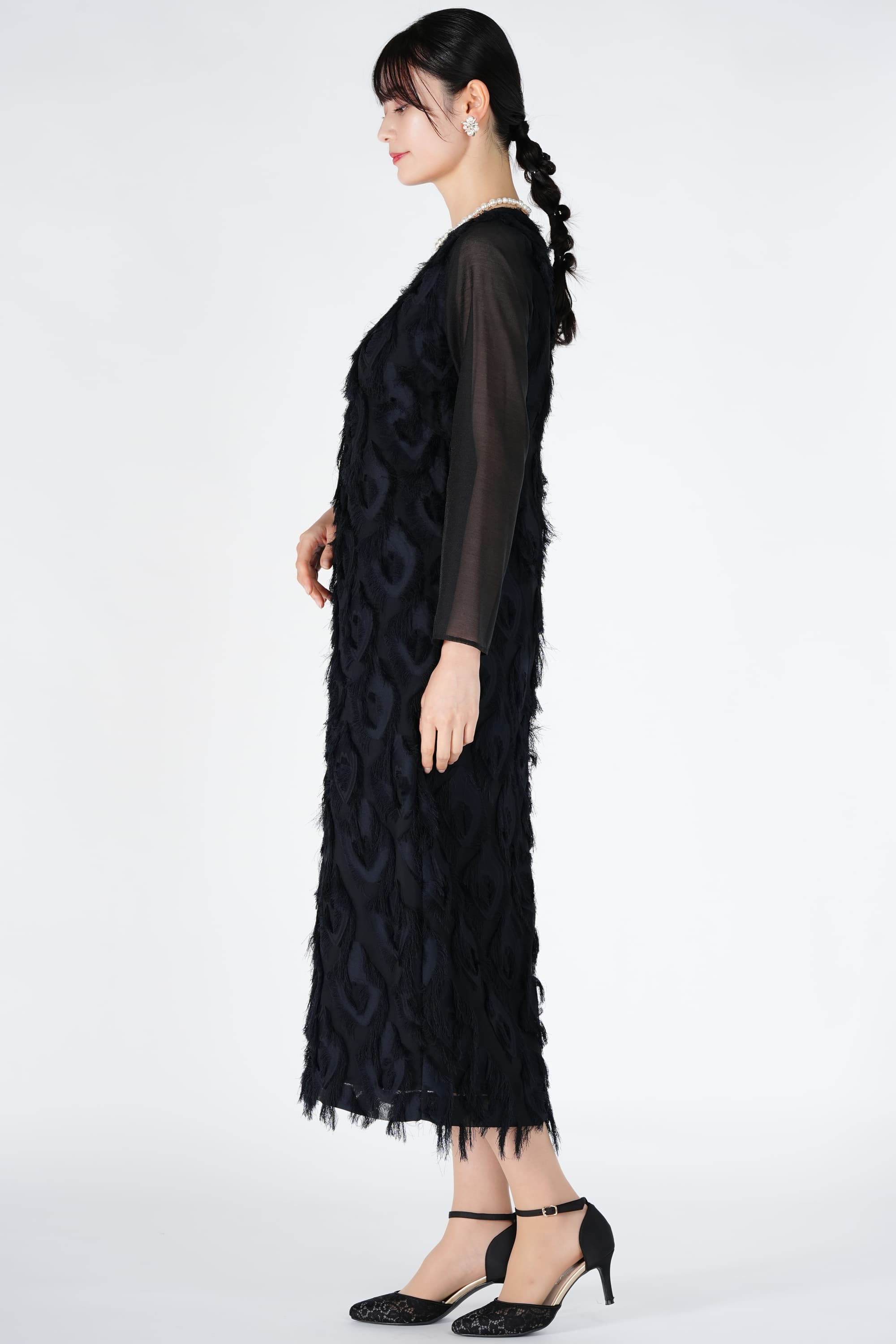 フリンジジャガードブラック×ネイビードレス
