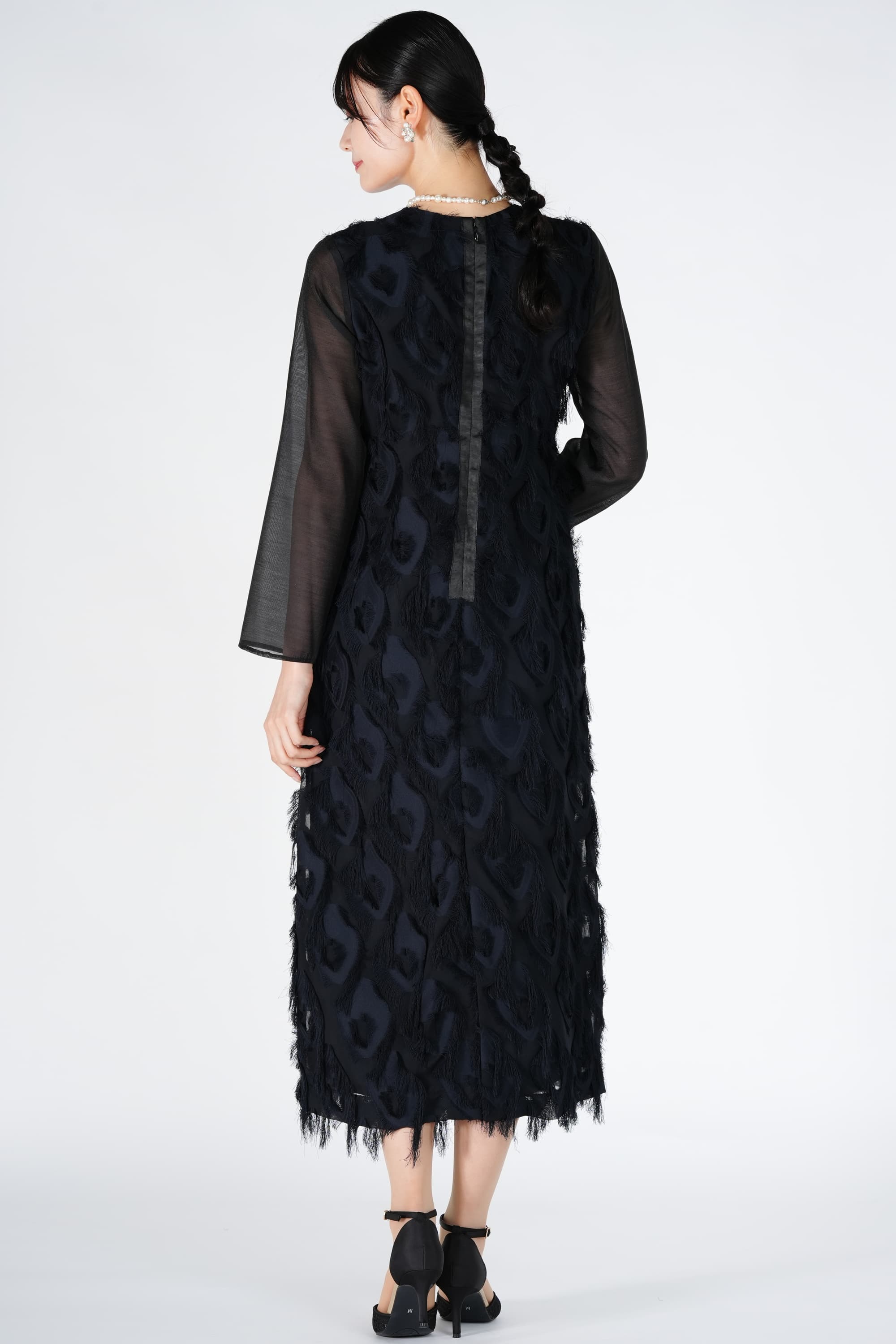 フリンジジャガードブラック×ネイビードレス
