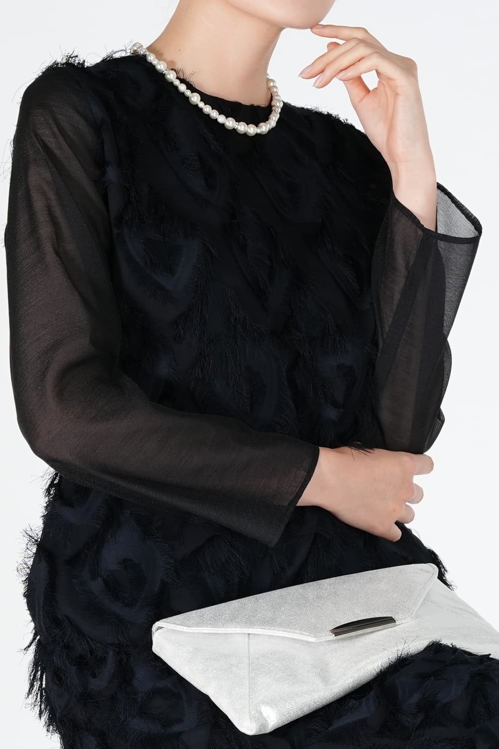 フリンジジャガードブラック×ネイビードレス