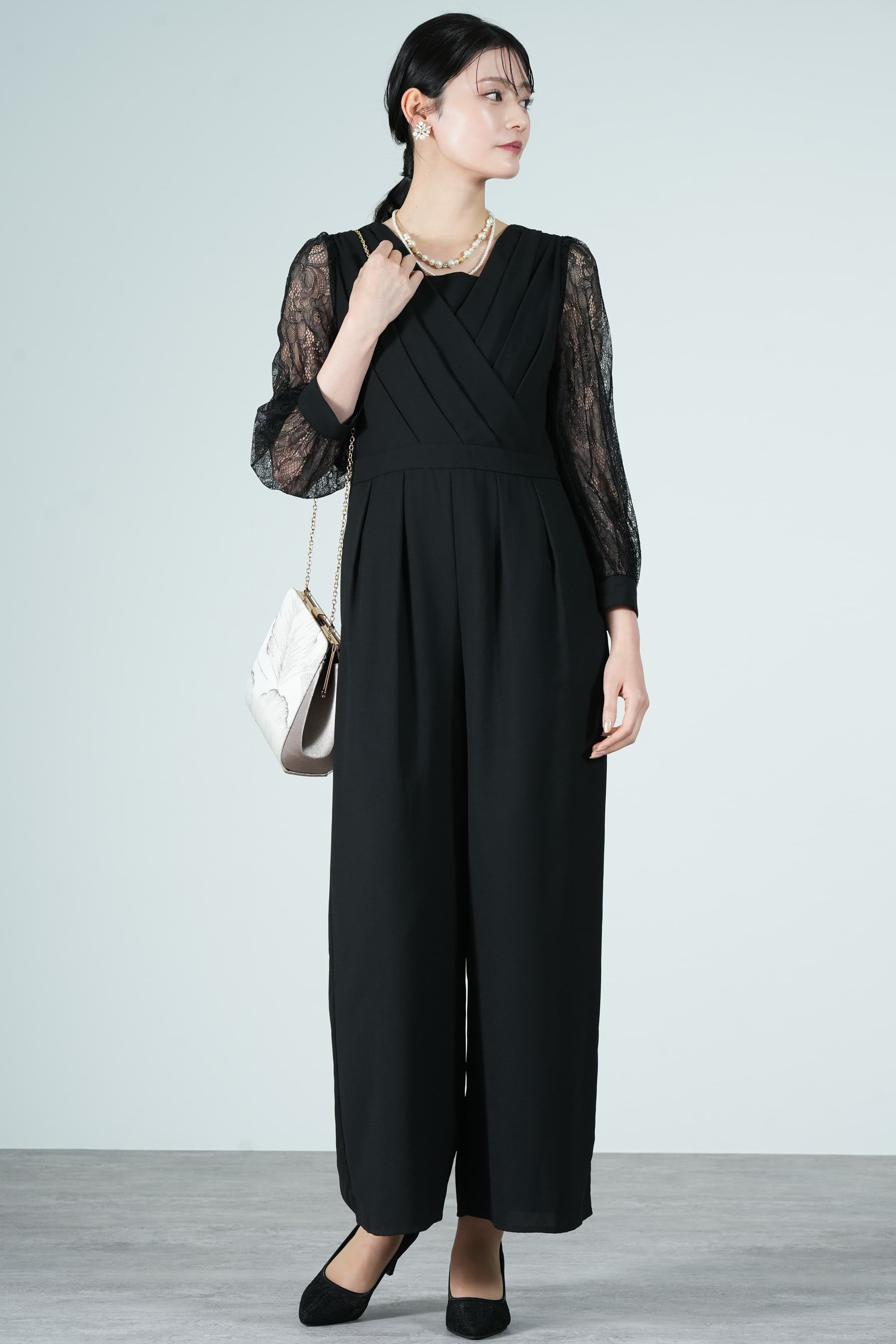 AIMER カシュクールトップスブラックパンツドレス (LL) を