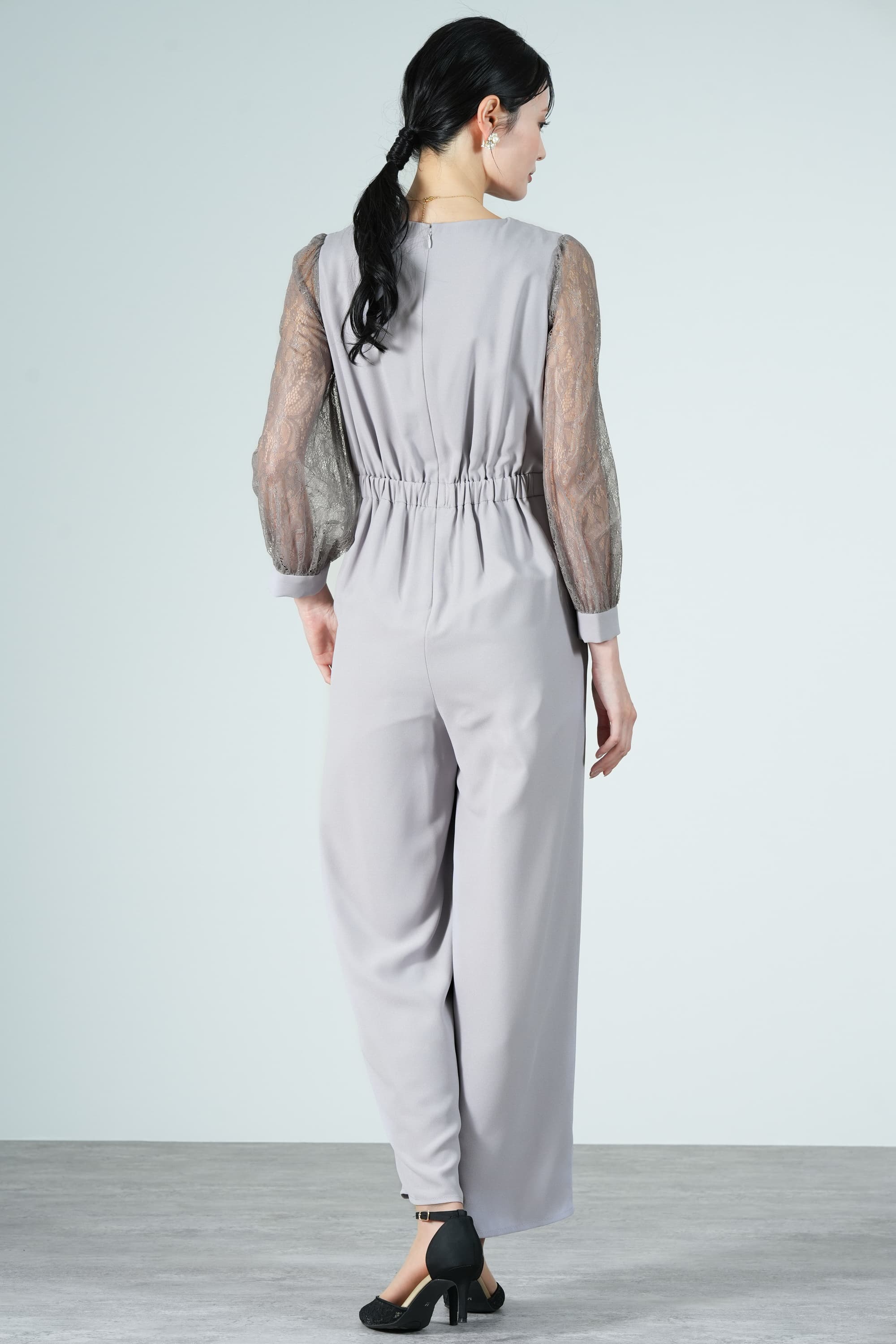 カシュクールトップスライトグレーパンツドレス