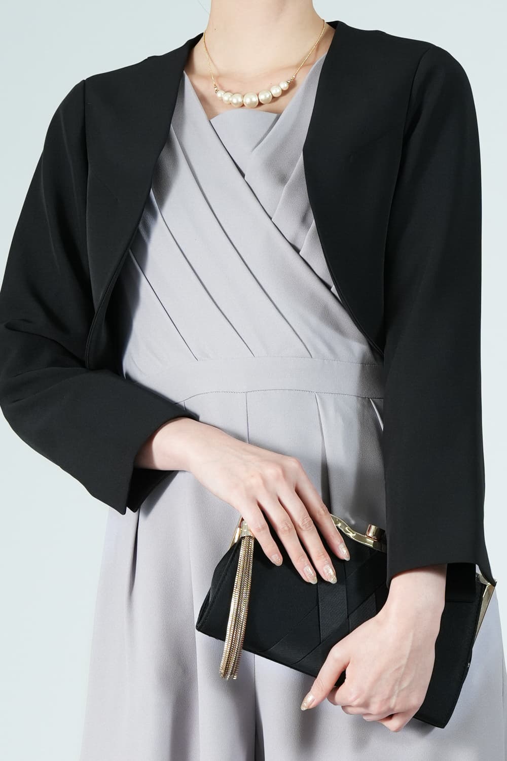 カシュクールトップスライトグレーパンツドレス