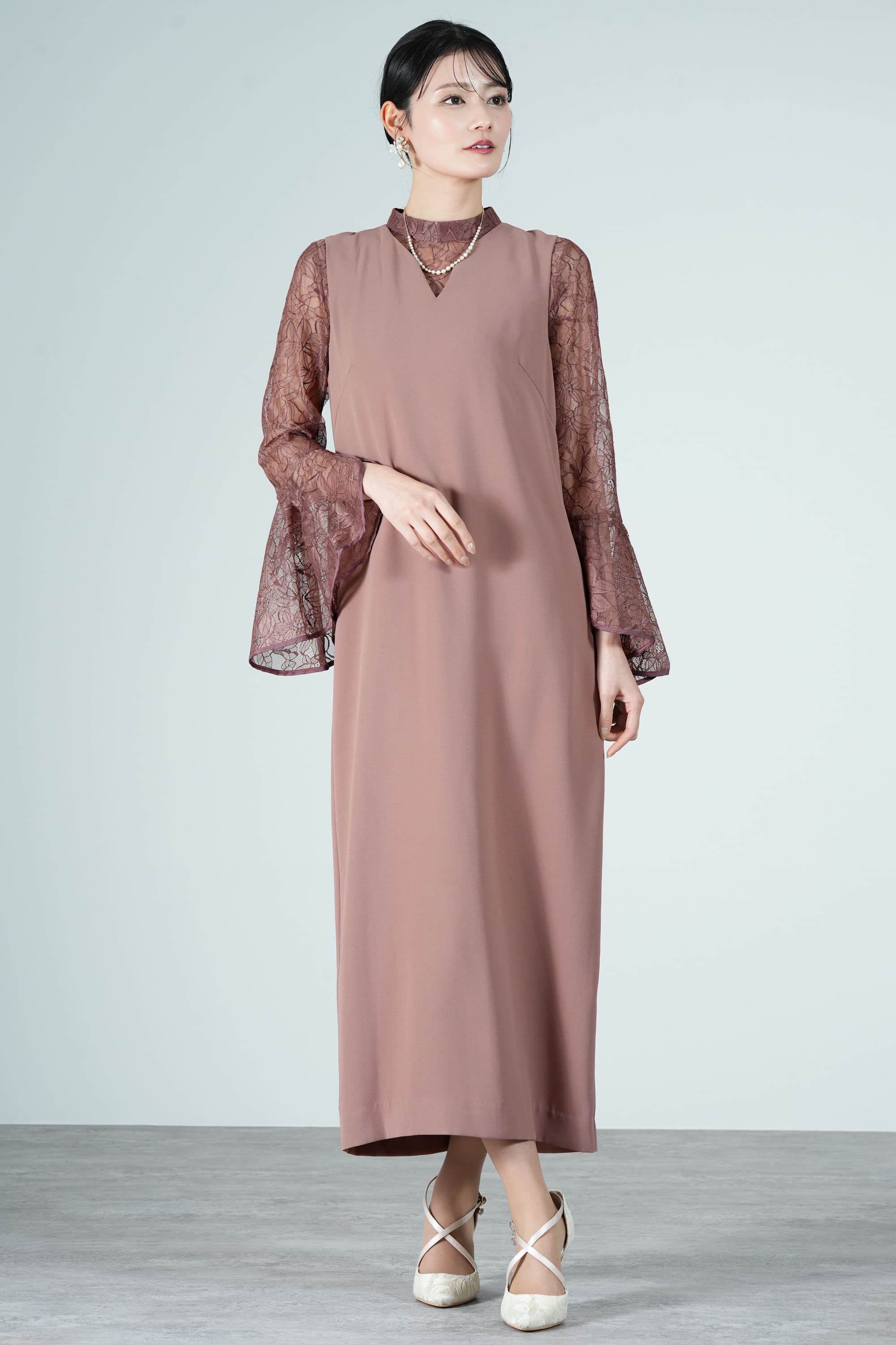 ラッセルレースブラウス付きピンクドレス