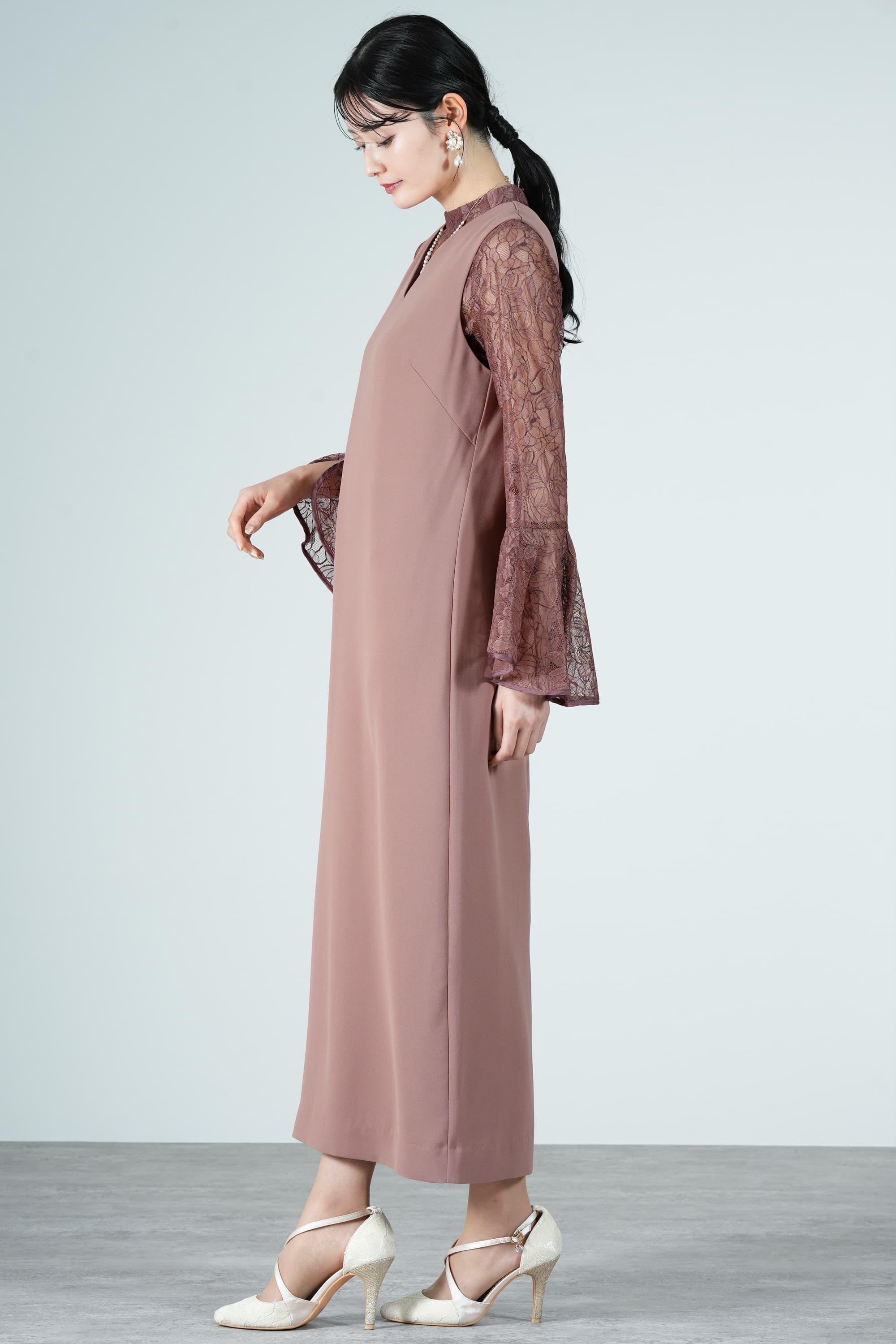 ラッセルレースブラウス付きピンクドレス