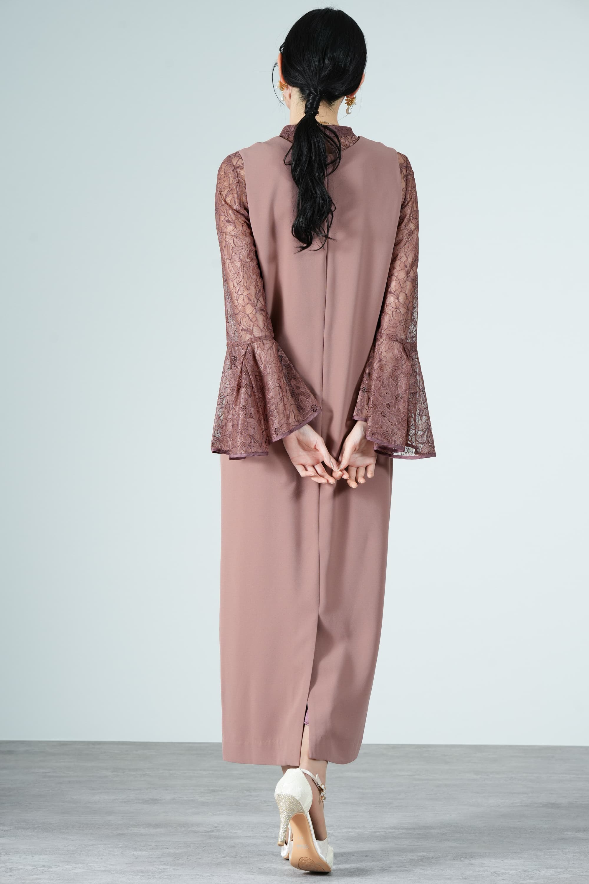 ラッセルレースブラウス付きピンクドレス