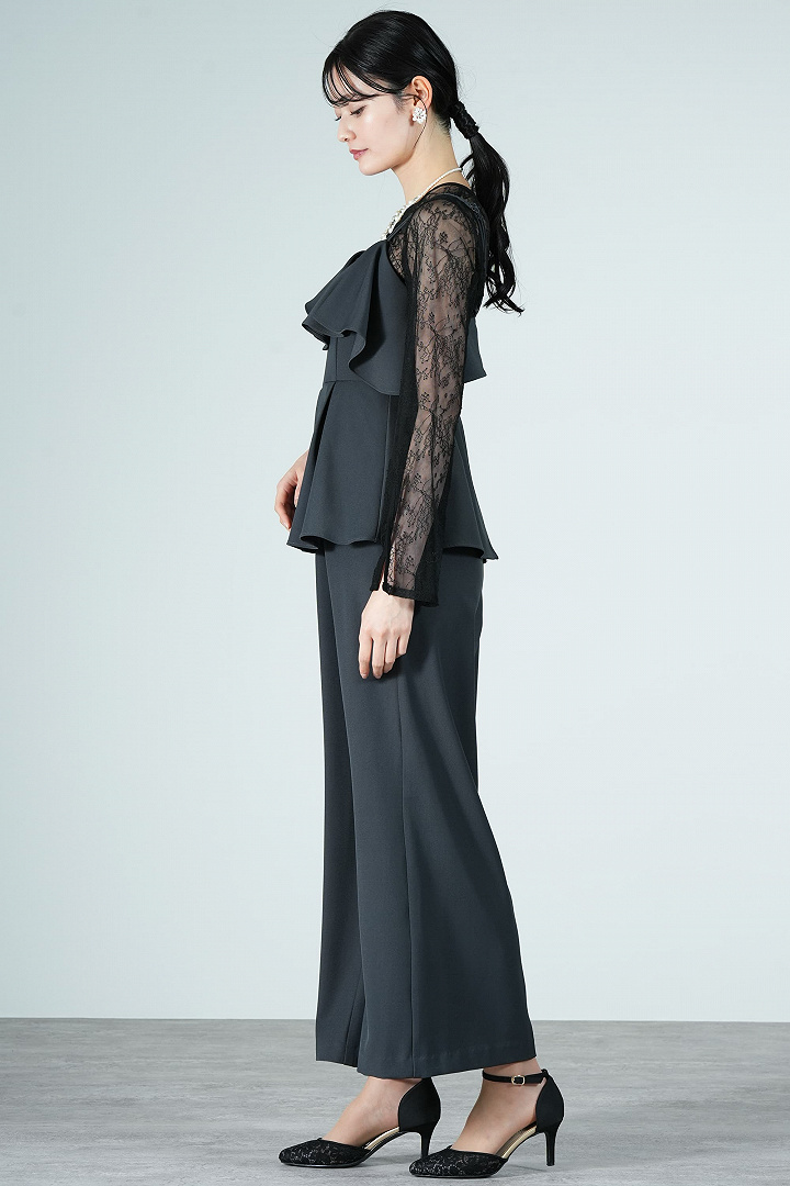 アシメフリルチャコールグレーパンツドレス
