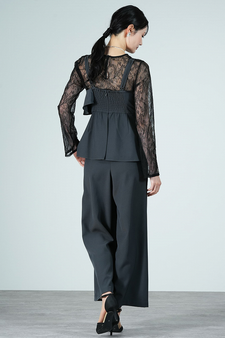 アシメフリルチャコールグレーパンツドレス